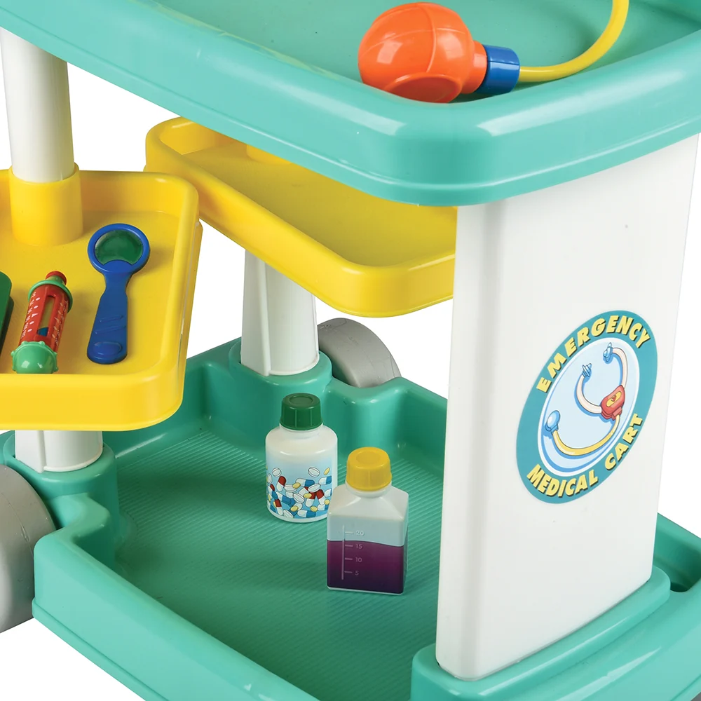 Emergency Medical Play Cart with 11 Accessories and Swiveling Storage Shelves - Image 5