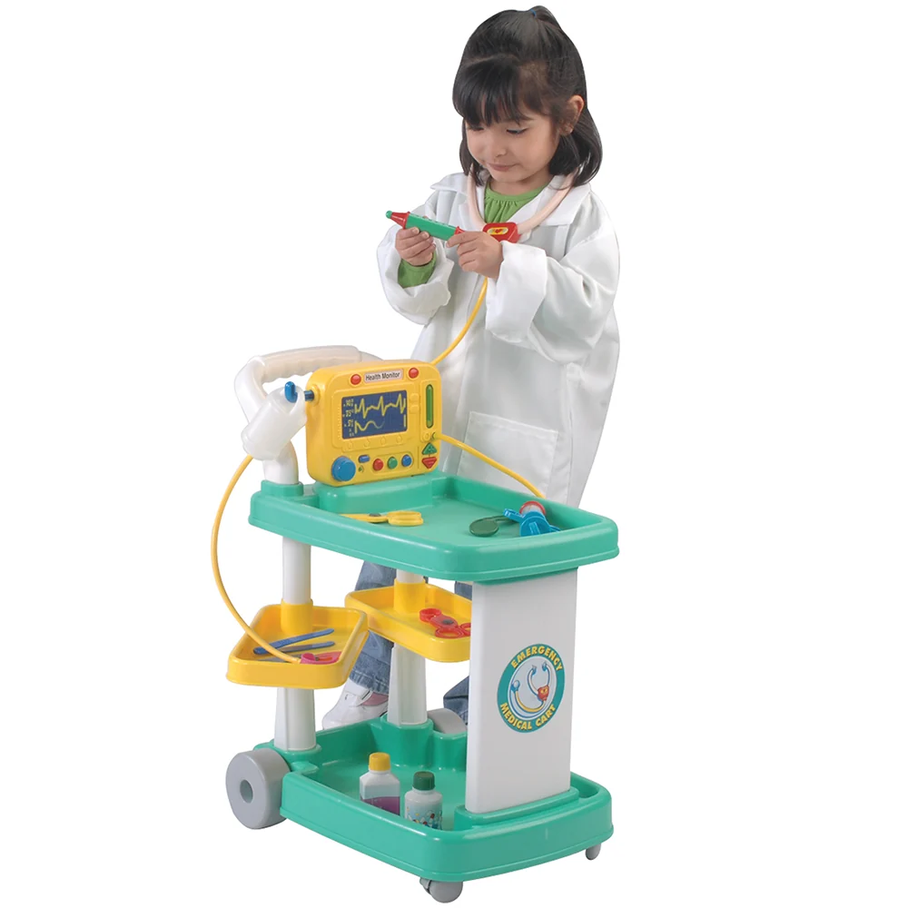 Emergency Medical Play Cart with 11 Accessories and Swiveling Storage Shelves - Image 7