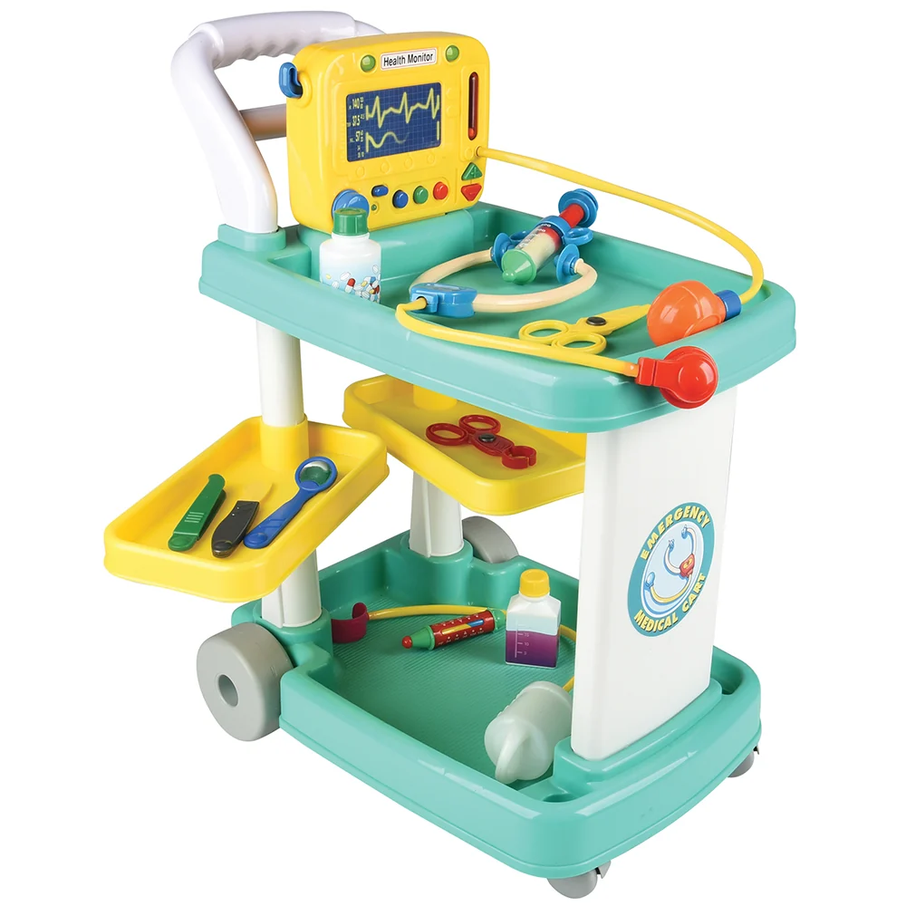 Emergency Medical Play Cart with 11 Accessories and Swiveling Storage Shelves - Image 9