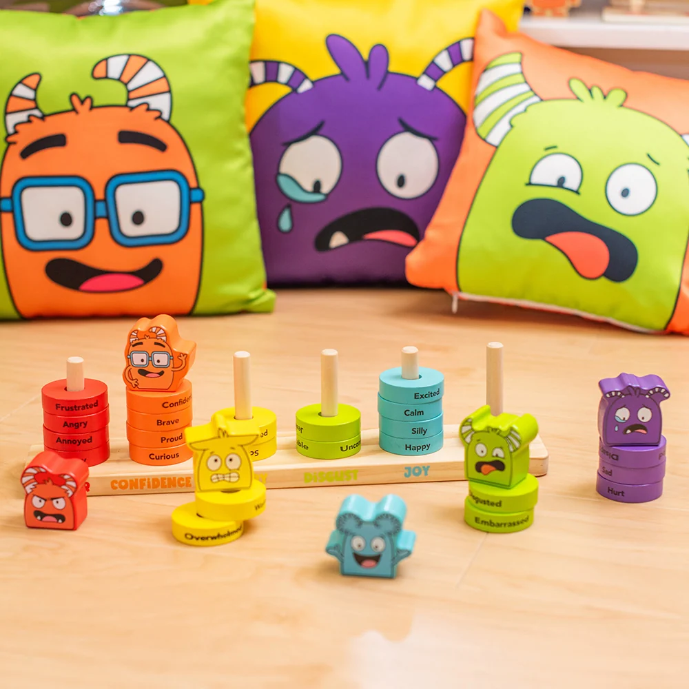 Wooden Feelings Stacking Rings | Emotional Expression & Color Learning Toy - Image 2