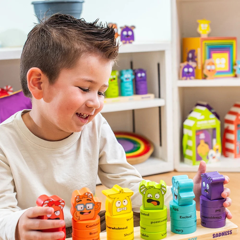 Wooden Feelings Stacking Rings | Emotional Expression & Color Learning Toy - Image 3