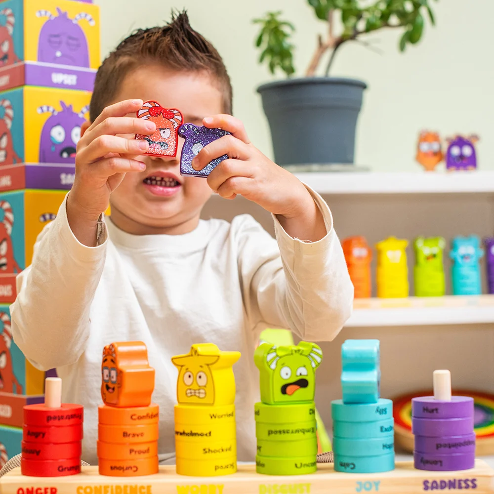 Wooden Feelings Stacking Rings | Emotional Expression & Color Learning Toy - Image 4