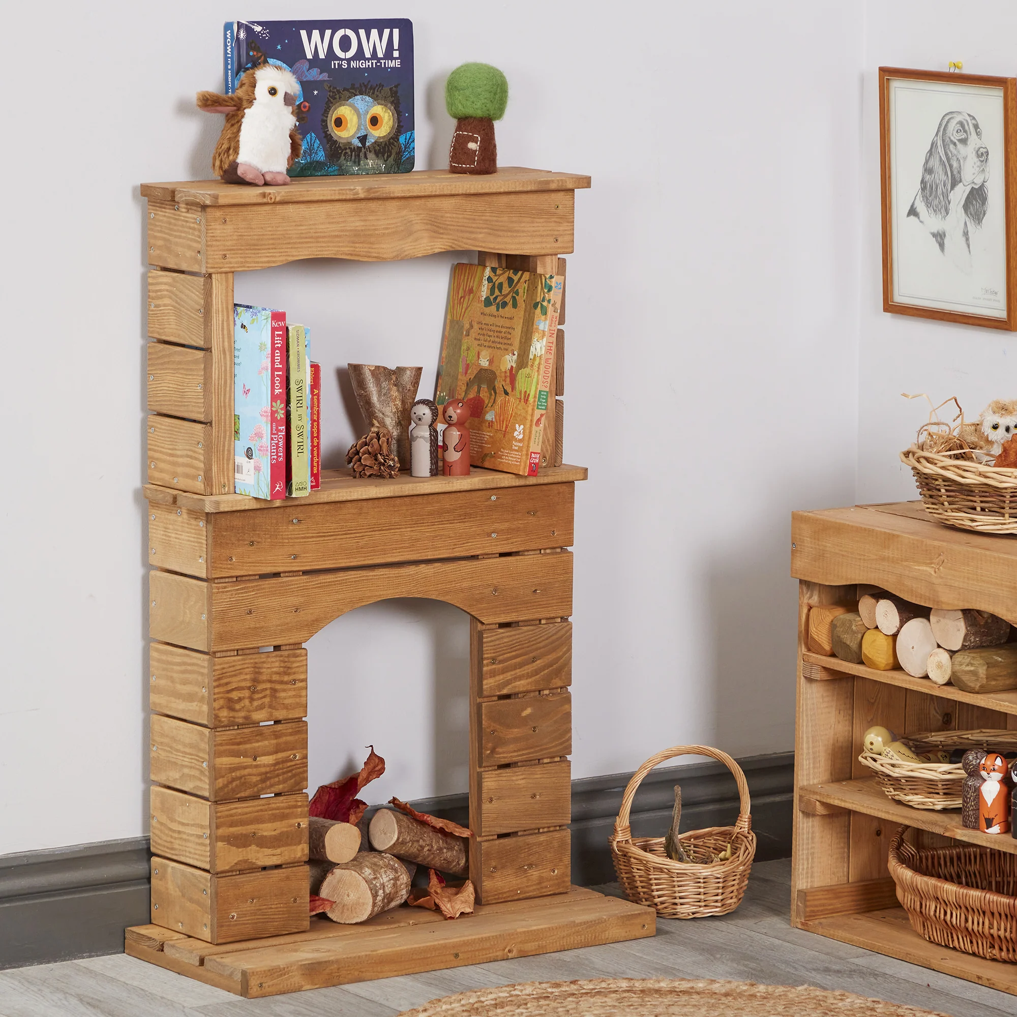 Farmhouse Play Fireplace | Wooden Dramatic Play & Classroom Display Mantel