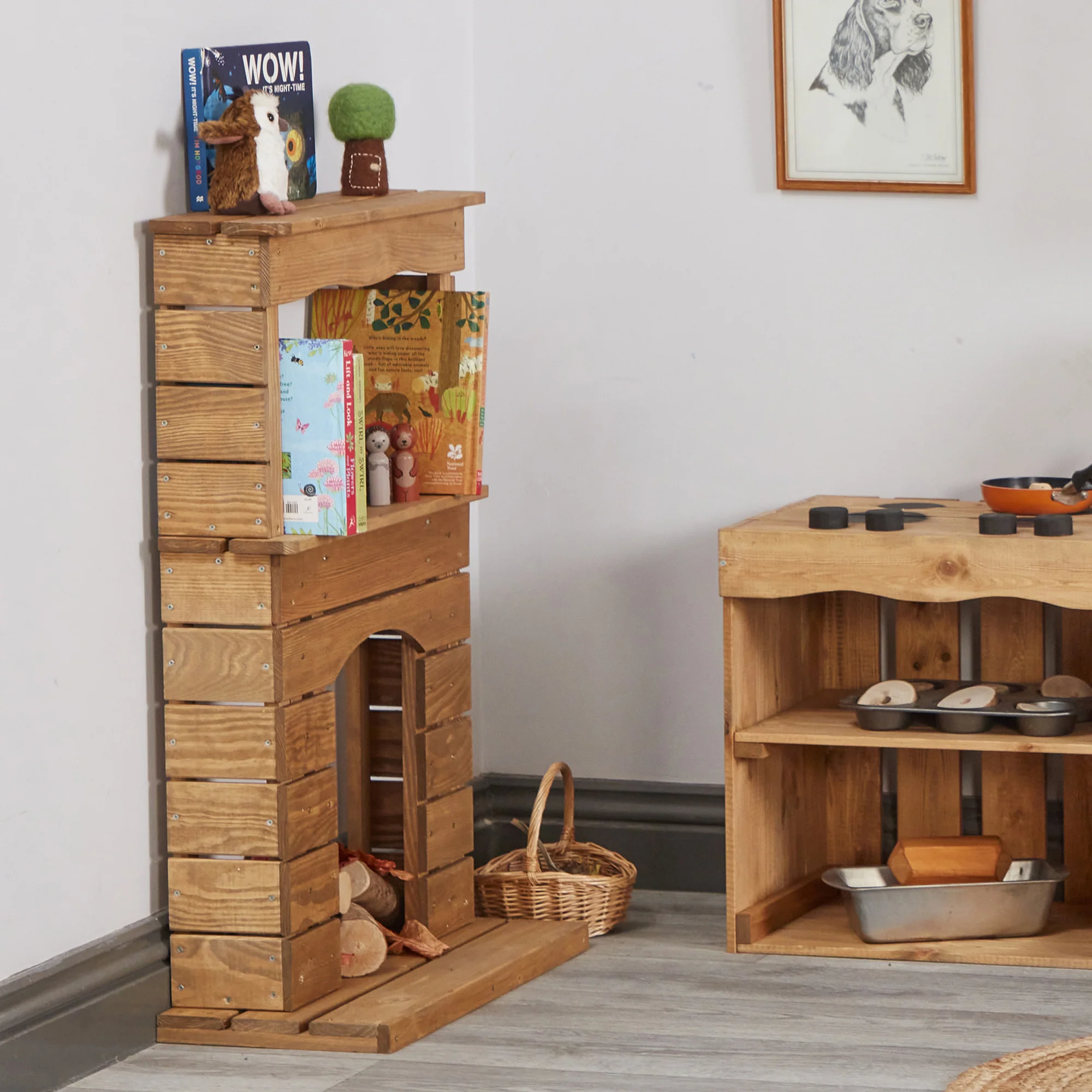 Farmhouse Play Fireplace | Wooden Dramatic Play & Classroom Display Mantel - Image 2