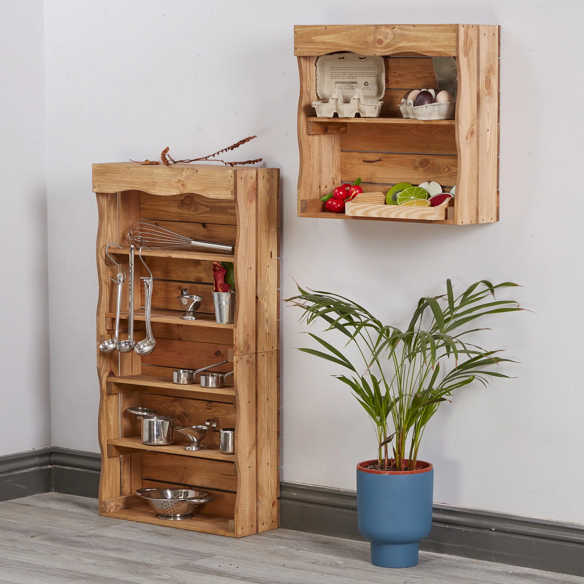 Farmhouse Slim Shelf & Wall Unit | Wooden Dramatic Play Storage and Display