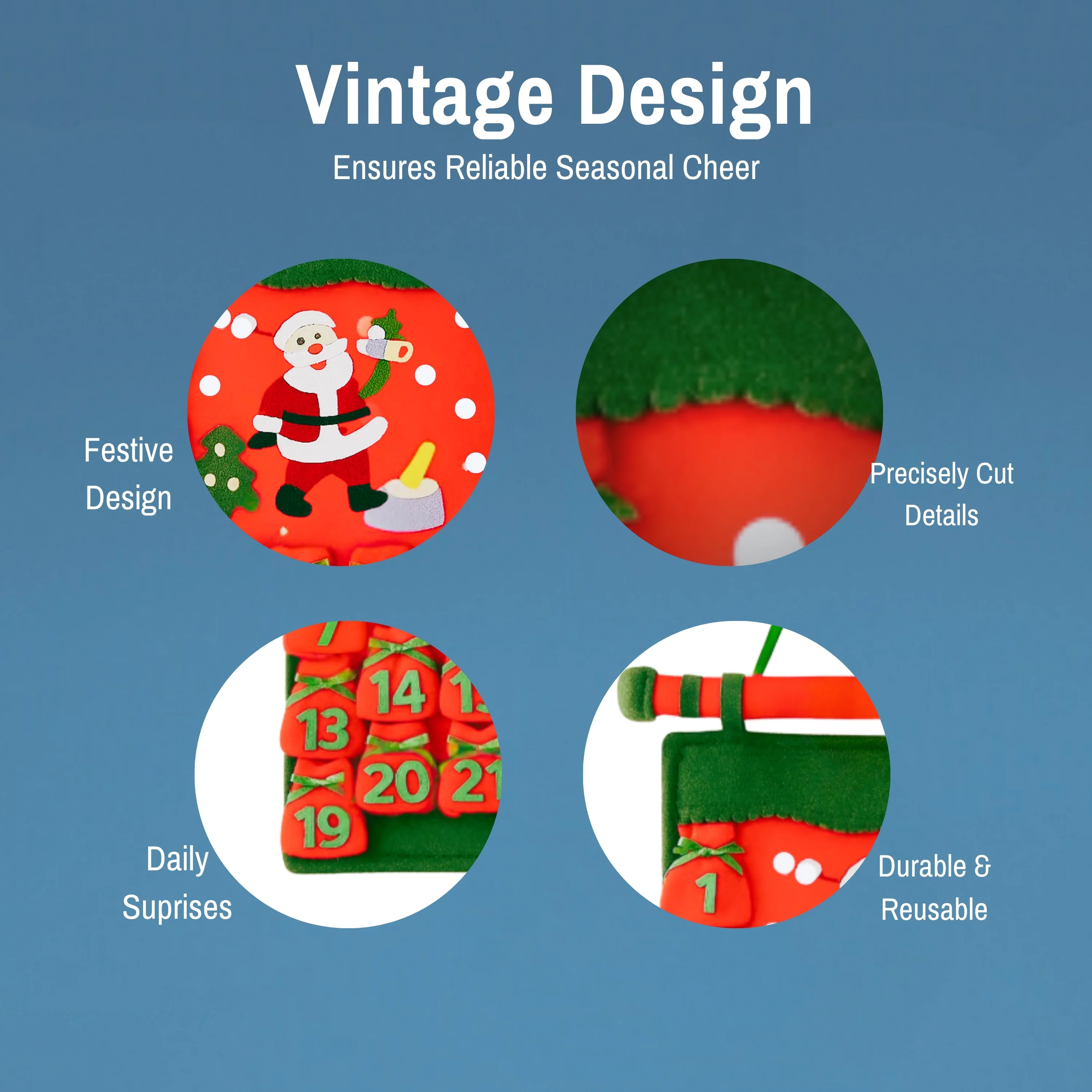 Felt Santa Advent Calendar Banner – Reusable Christmas Countdown Decoration - Image 3