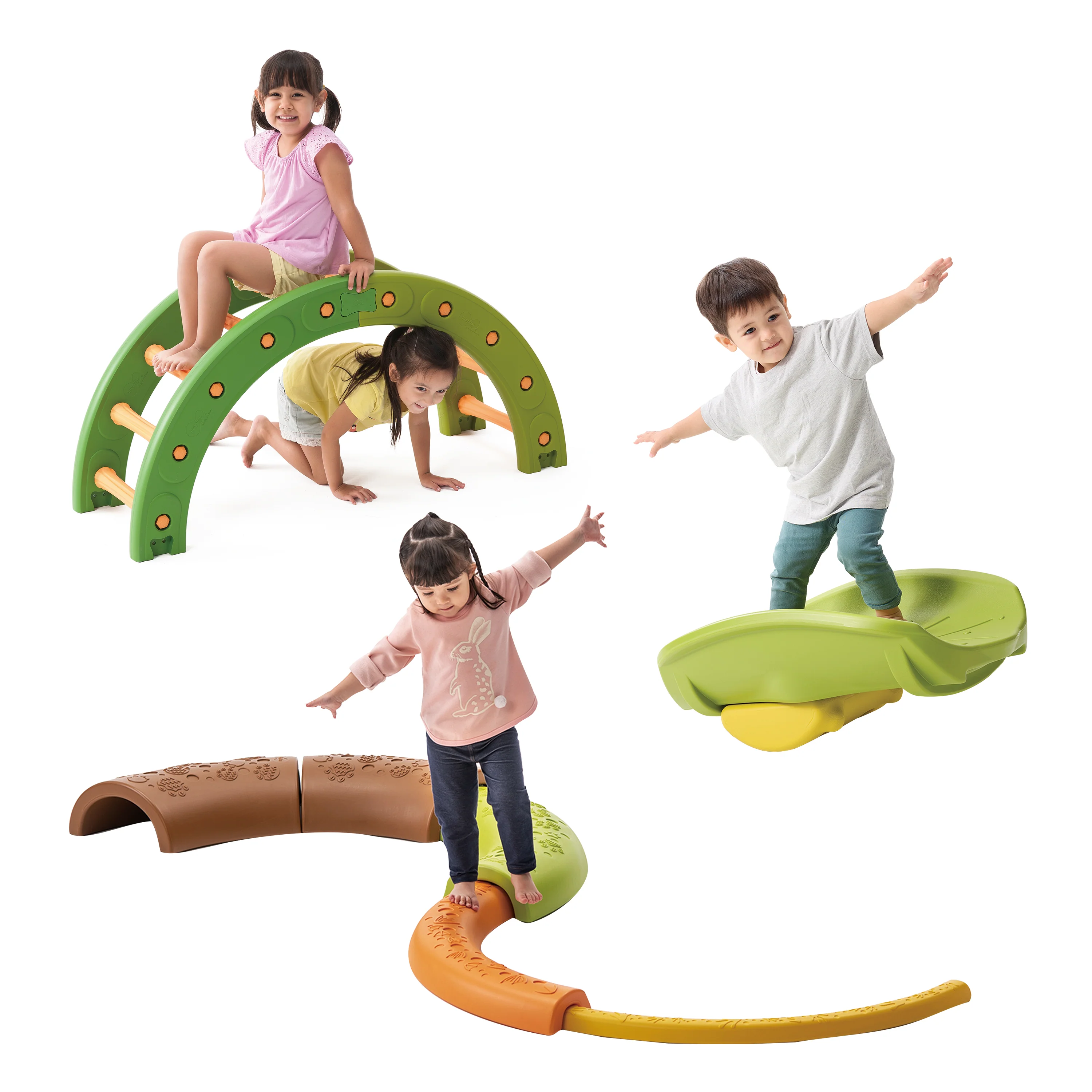 Forest Balance & Rocking Trail | Nature-Inspired Gross Motor Activity Set with Balance Arch, Nesting Path & Rocking Leaf Boat