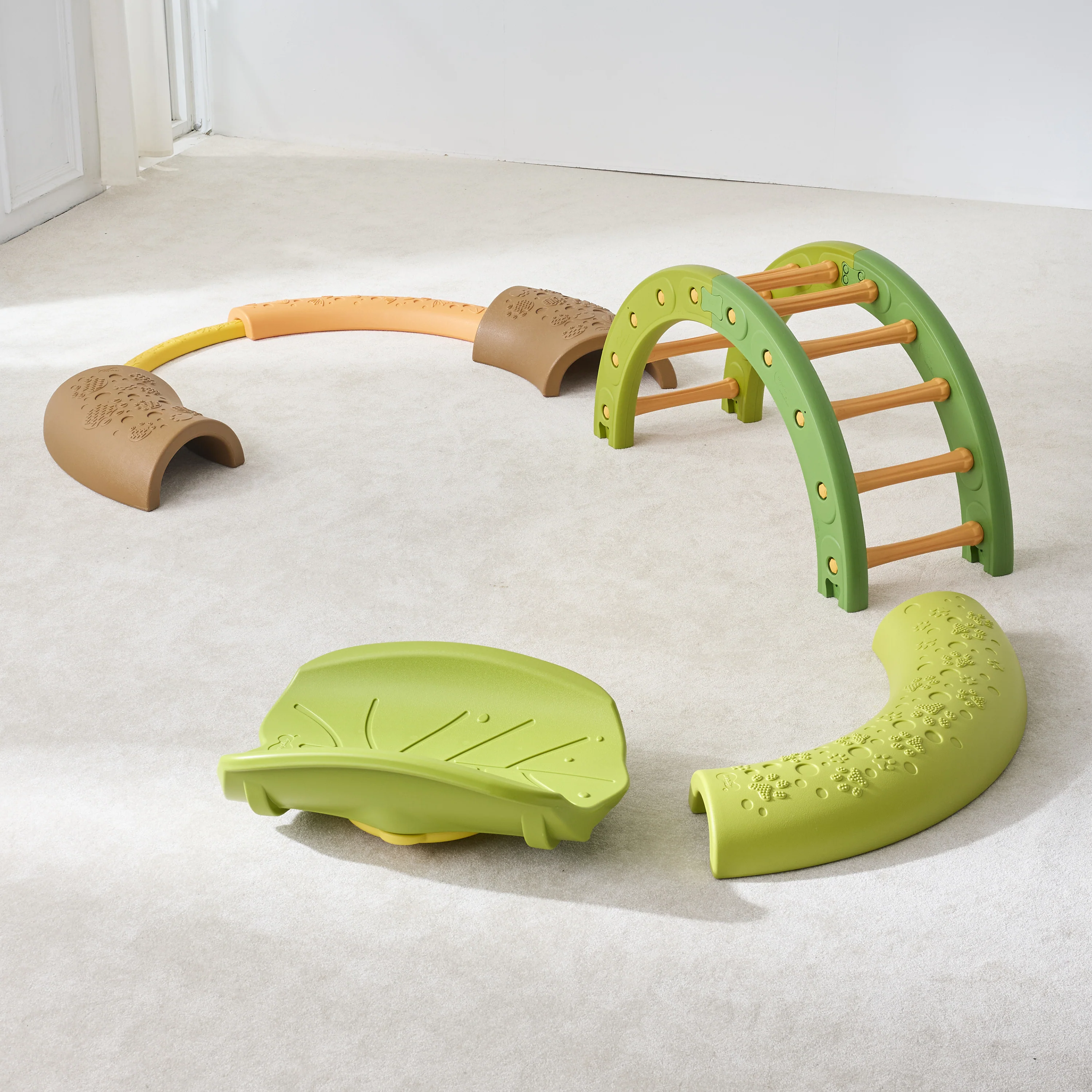 Forest Balance & Rocking Trail | Nature-Inspired Gross Motor Activity Set with Balance Arch, Nesting Path & Rocking Leaf Boat - Image 2