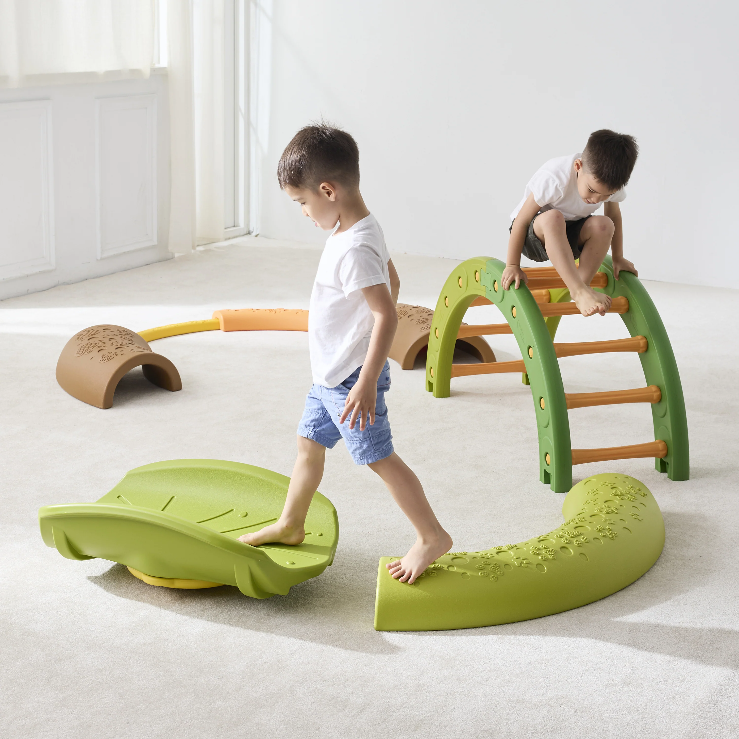 Forest Balance & Rocking Trail | Nature-Inspired Gross Motor Activity Set with Balance Arch, Nesting Path & Rocking Leaf Boat - Image 4