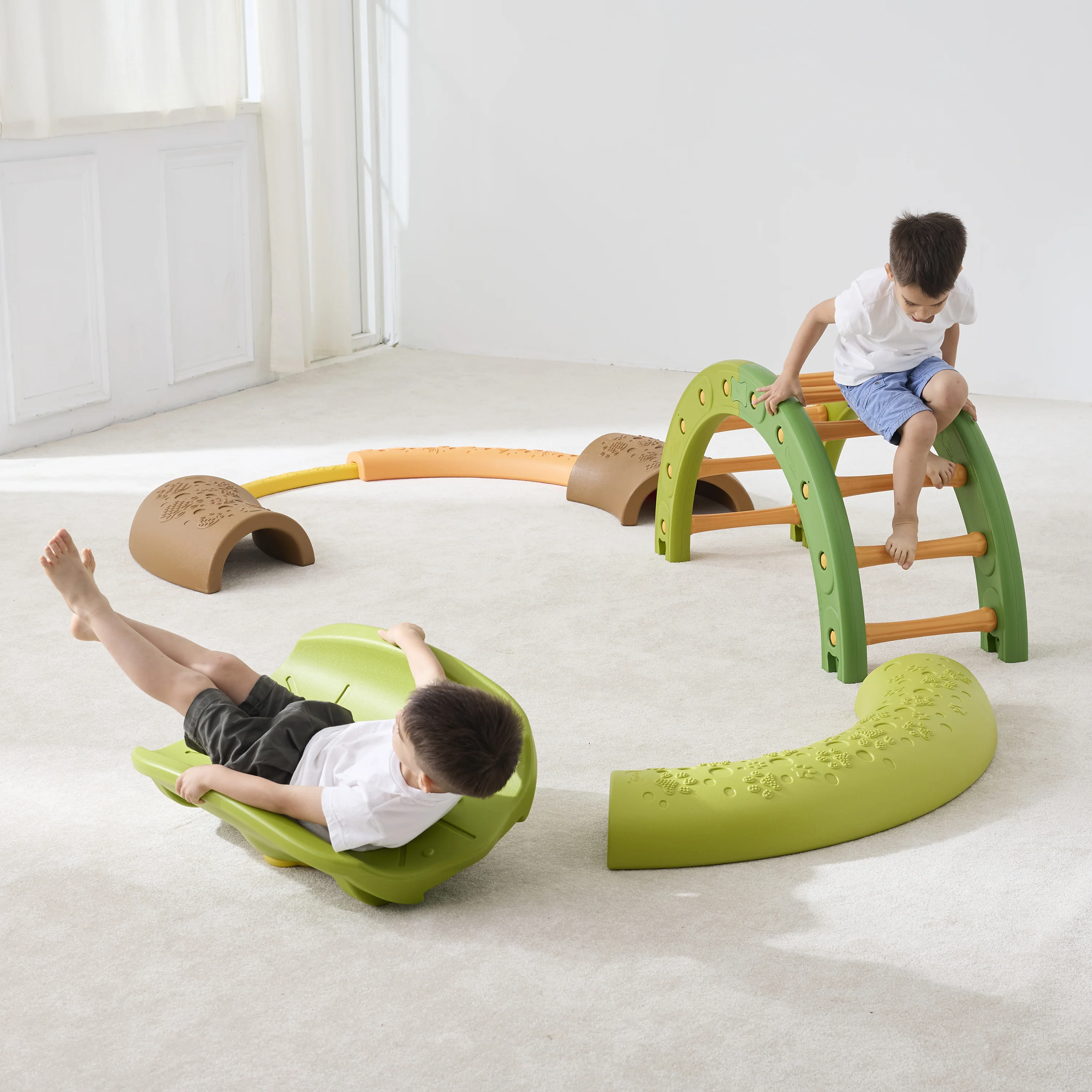 Forest Balance & Rocking Trail | Nature-Inspired Gross Motor Activity Set with Balance Arch, Nesting Path & Rocking Leaf Boat - Image 5