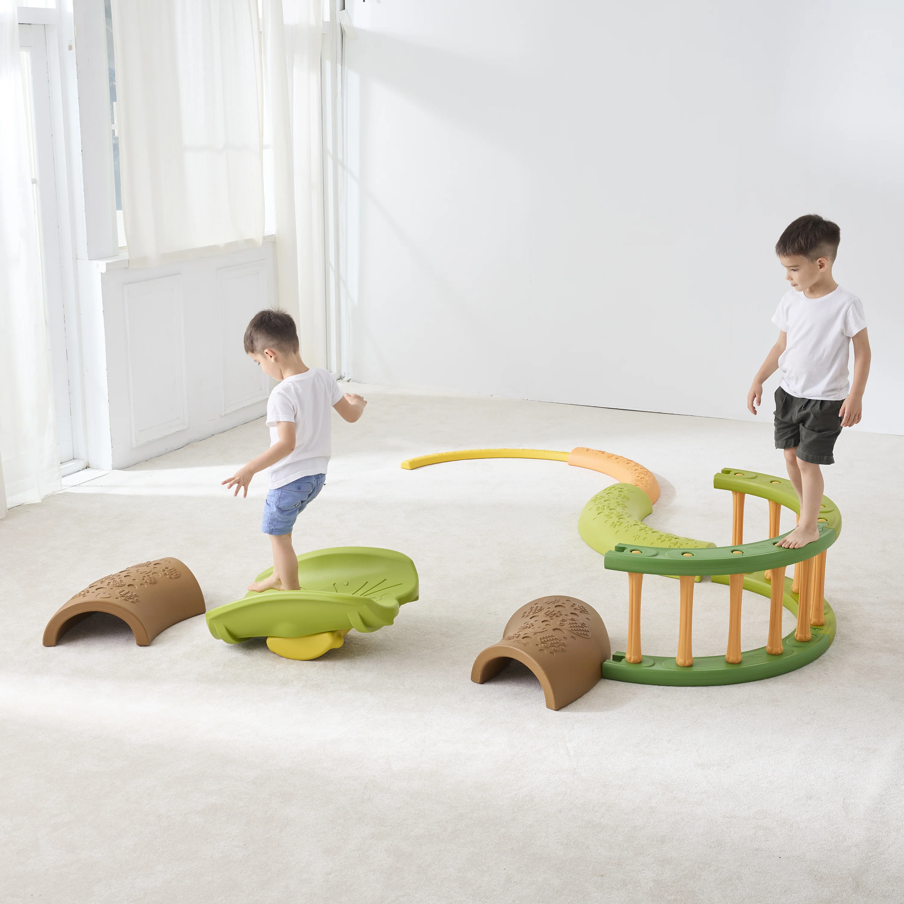 Forest Balance & Rocking Trail | Nature-Inspired Gross Motor Activity Set with Balance Arch, Nesting Path & Rocking Leaf Boat - Image 6