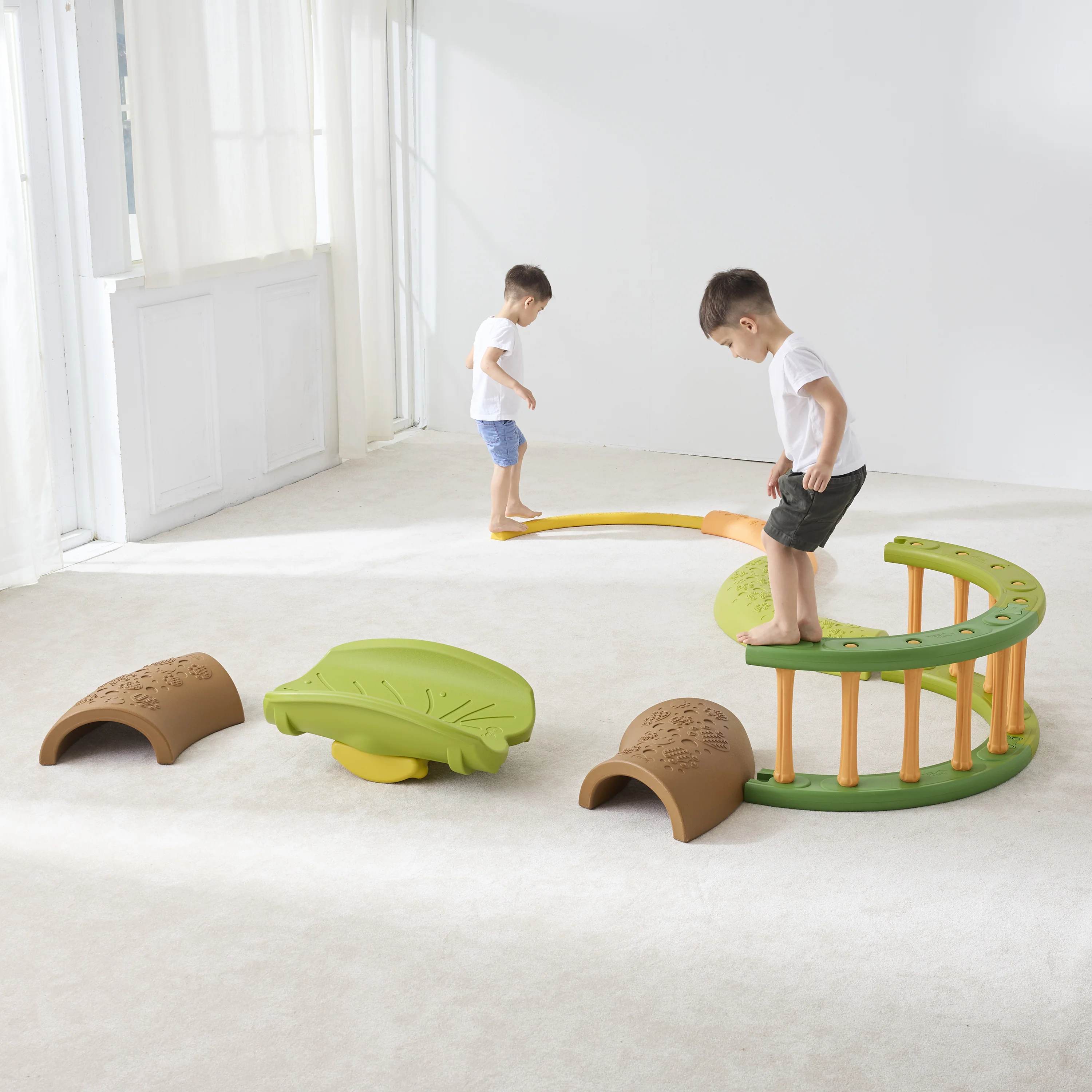 Forest Balance & Rocking Trail | Nature-Inspired Gross Motor Activity Set with Balance Arch, Nesting Path & Rocking Leaf Boat - Image 7