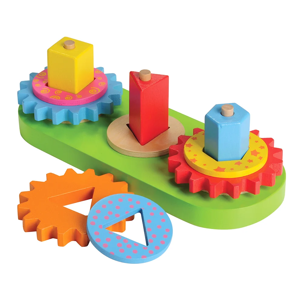 Geared Shape Toddler Puzzle | Wooden Gear and Shape Matching 13-Piece Set - Image 3