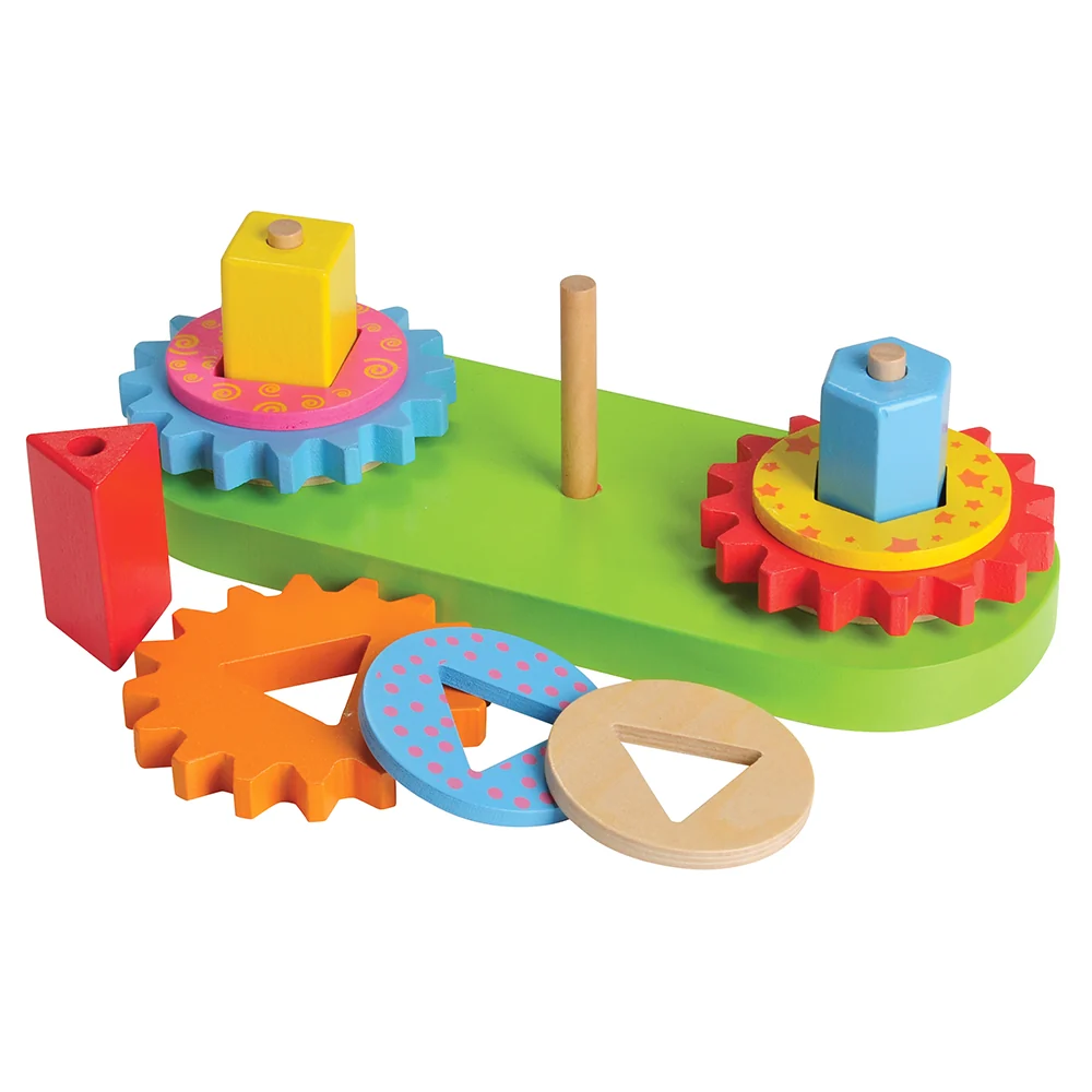 Geared Shape Toddler Puzzle | Wooden Gear and Shape Matching 13-Piece Set - Image 4
