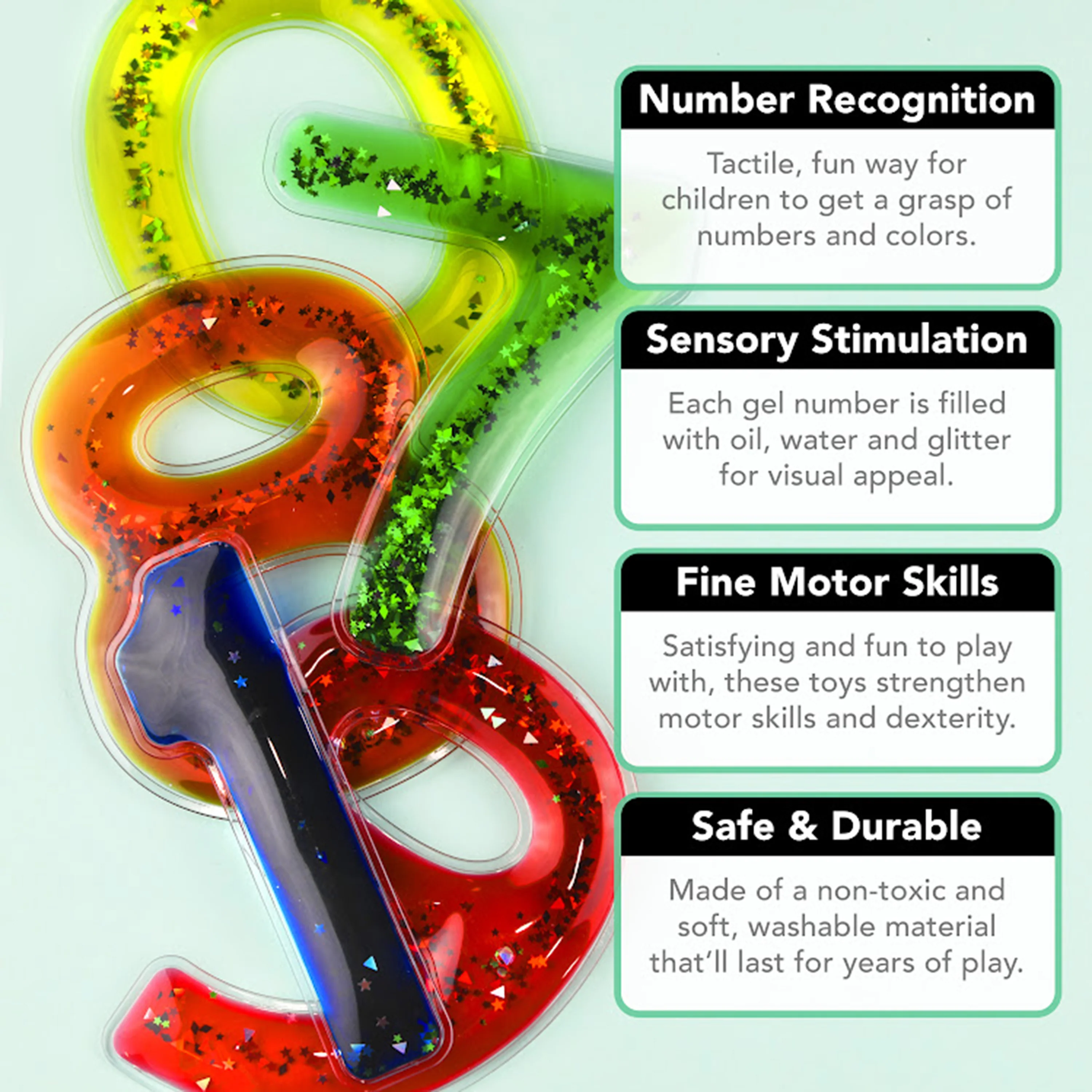Gel Numbers Squishy Fidget | Soft, Glittery Sensory Number Set - Image 4