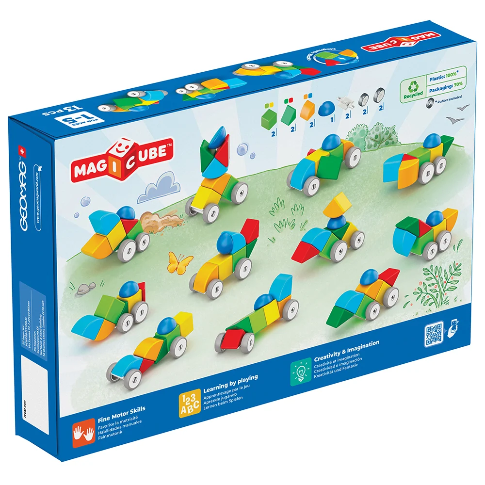 Geomag Magicube™ Magnetic Block Cars | 13-Piece STEM Building Set - Image 3