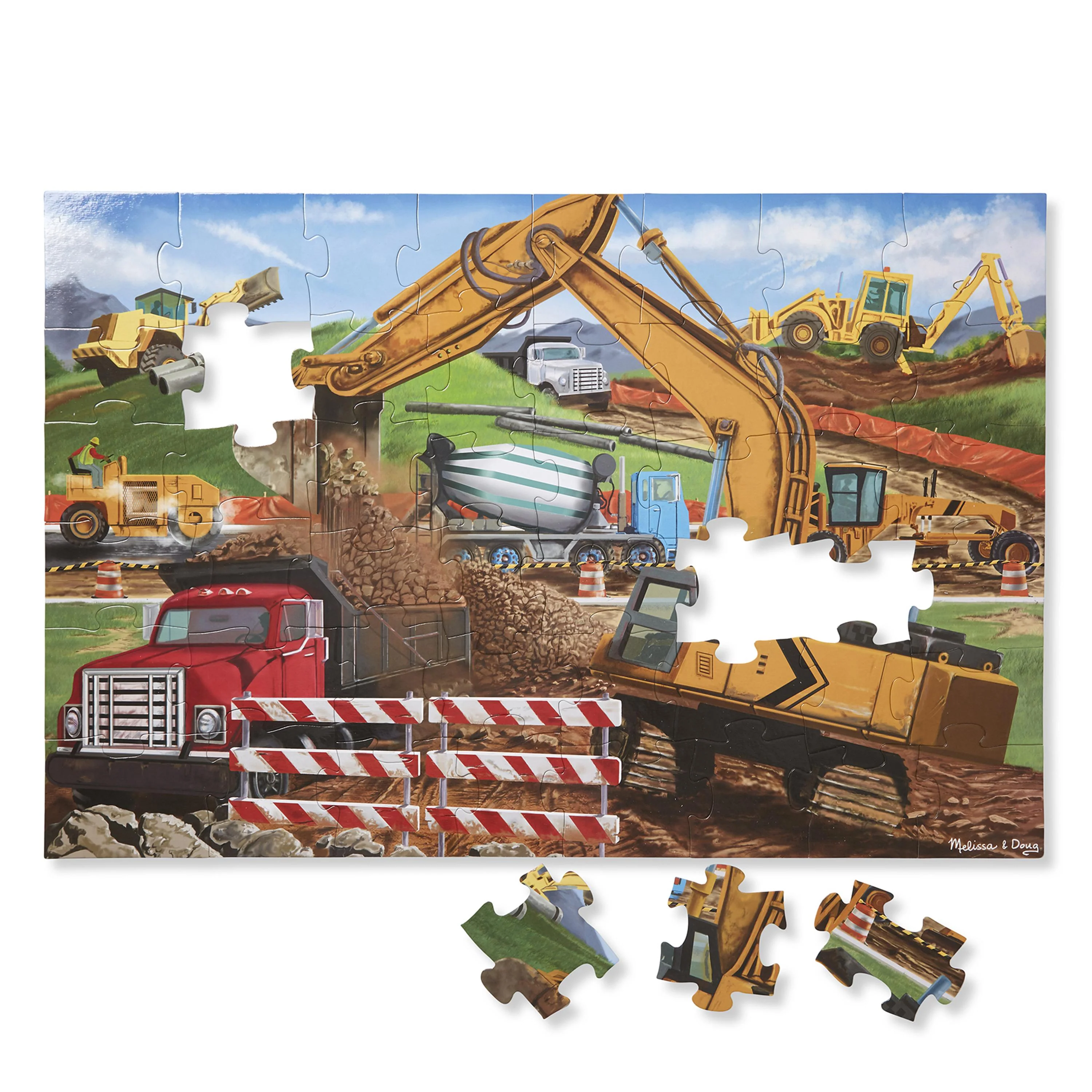 Giant Floor Puzzles | Set of 4 Educational Floor Puzzles Featuring Construction, Solar System, Dinosaurs & Farm Scenes - Image 4