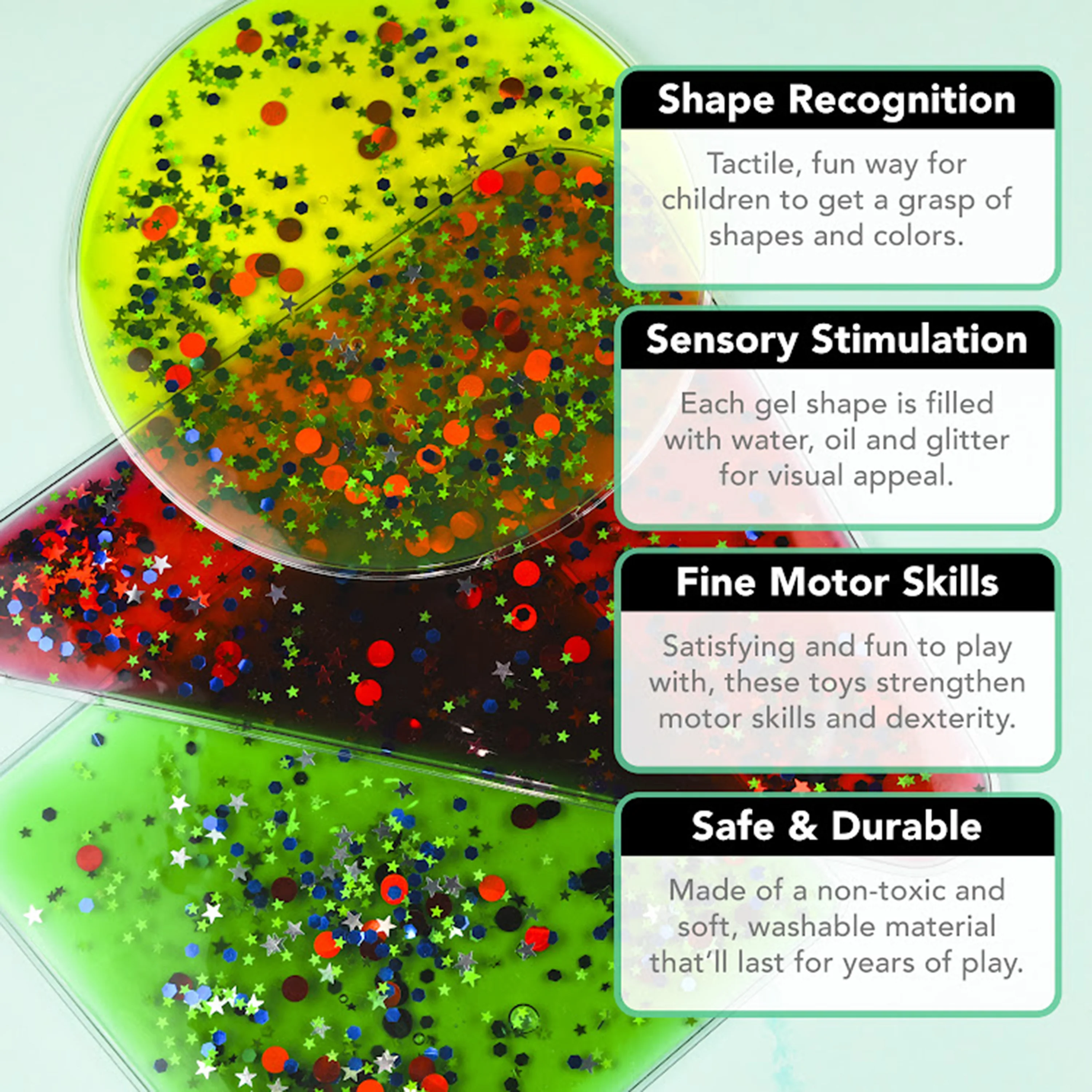 Glitter Gel Shapes | 4-Pack Sensory Tactile Fidget Set - Image 5