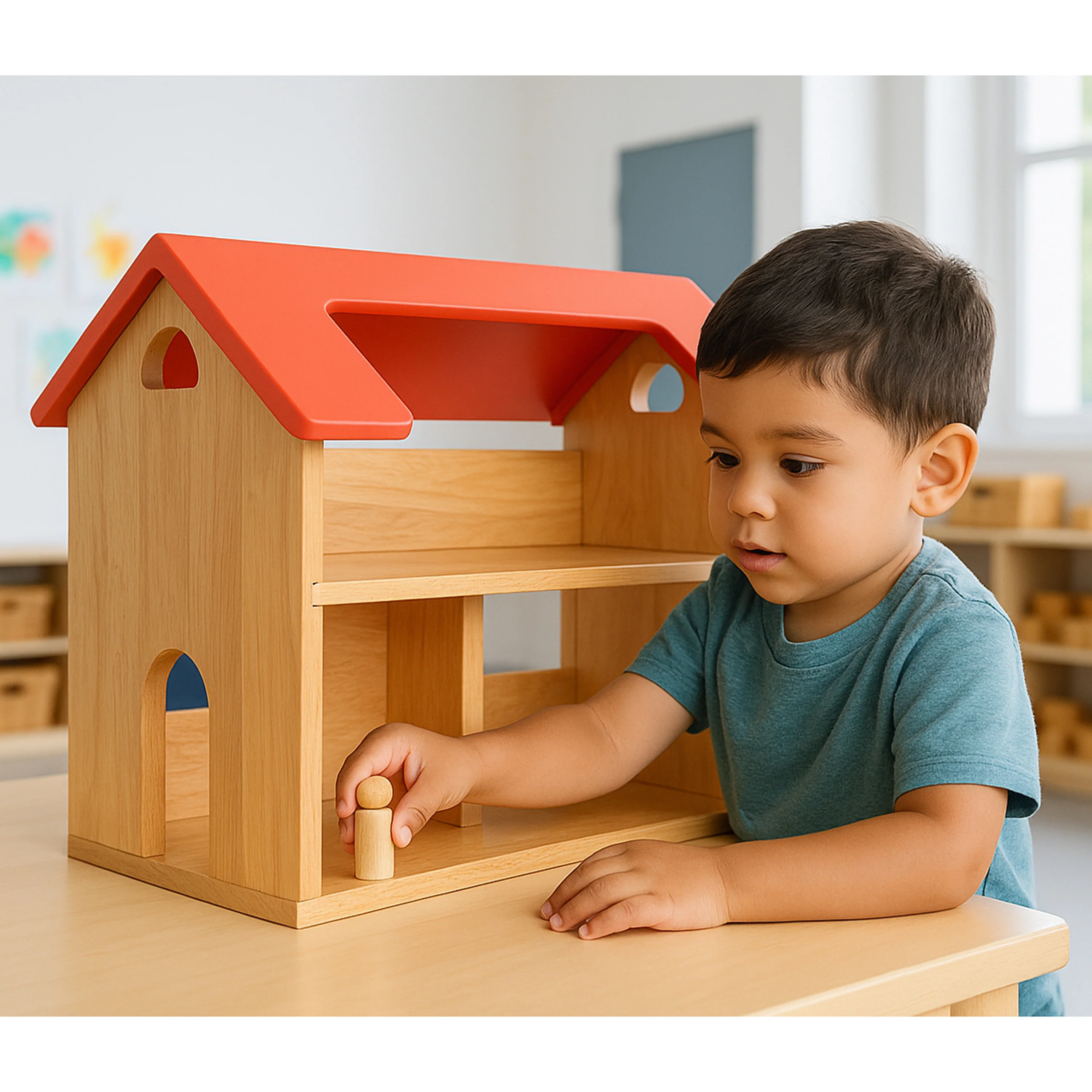 Hardwood Pretend Play Dollhouse - Image 2