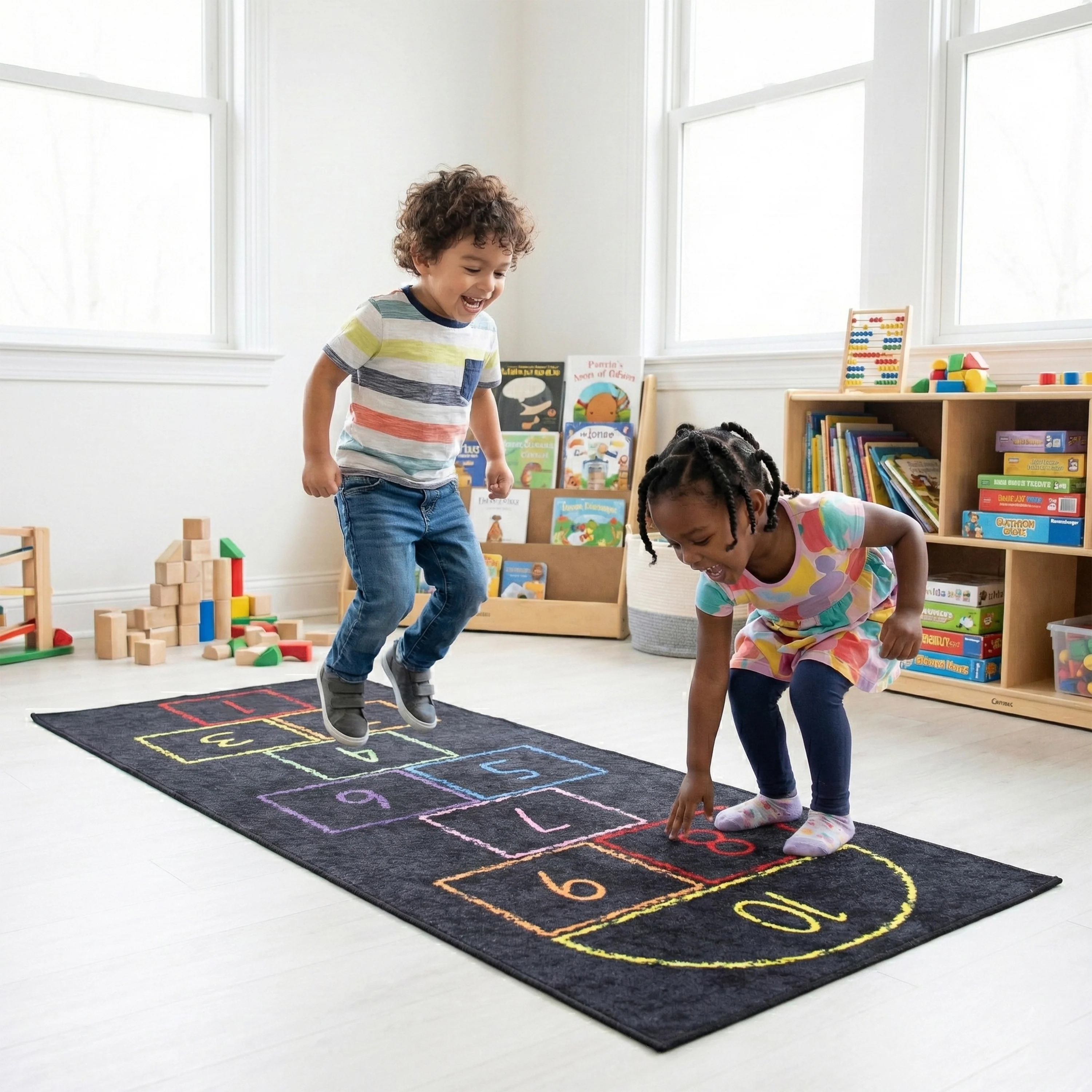 Hopscotch Rug for Kids – 79" Indoor/Outdoor Classroom Floor Mat - Image 2