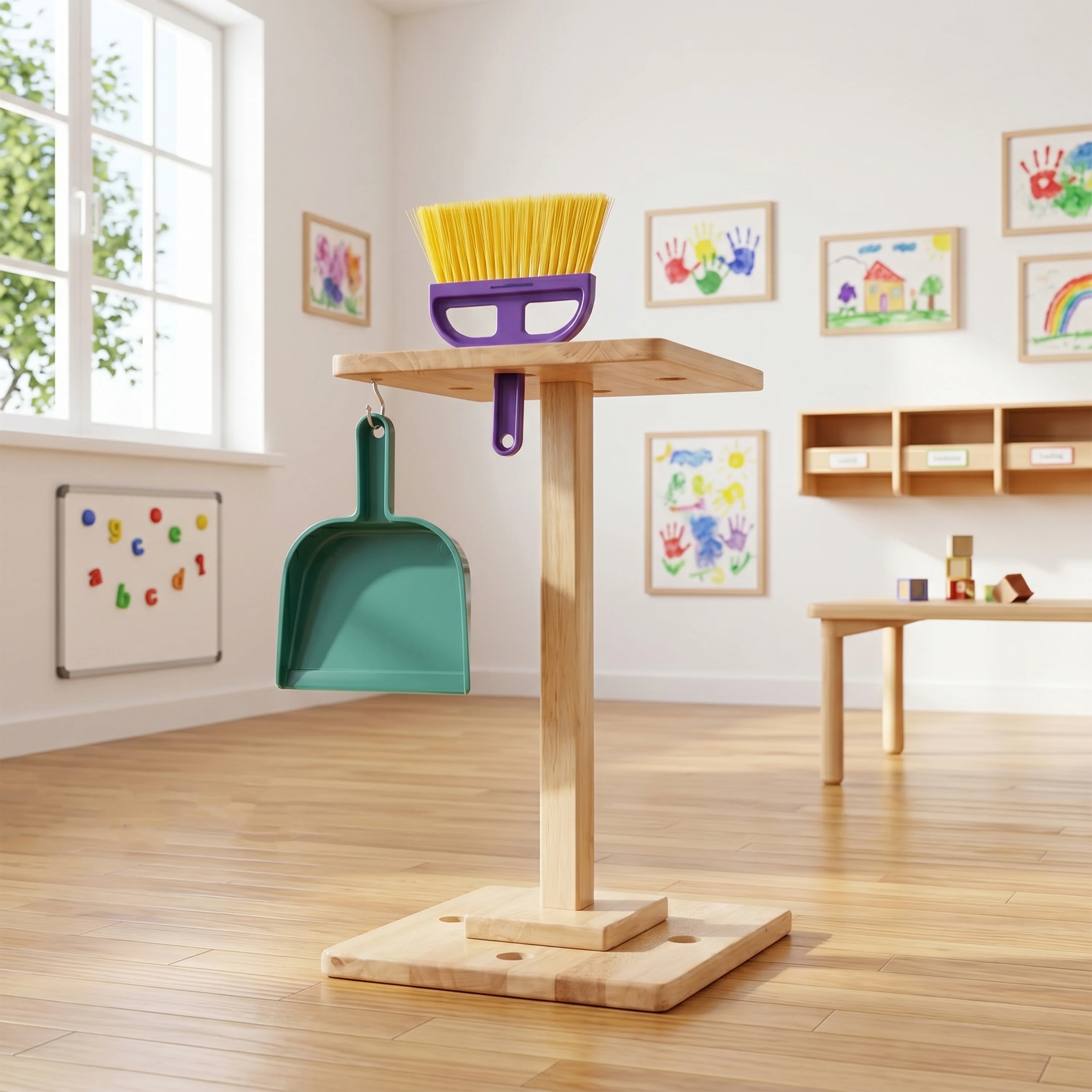 Cleaning Set with Small Broom, Dustpan & Stand | Pretend Play Cleaning Toys for Toddlers & Preschool Classrooms - Image 2