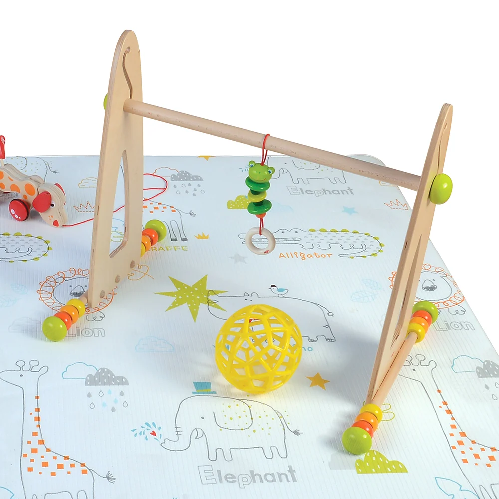 Adjustable Wooden Infant Play Gym with Frog Pull Toy | Perfect for Tummy Time & Floor Play - Image 11