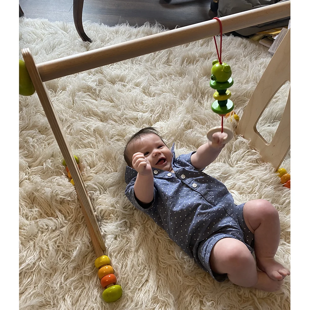 Adjustable Wooden Infant Play Gym with Frog Pull Toy | Perfect for Tummy Time & Floor Play - Image 4