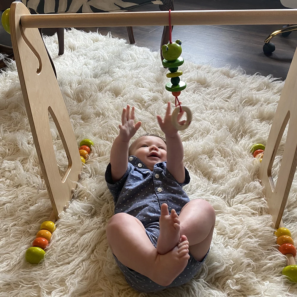 Adjustable Wooden Infant Play Gym with Frog Pull Toy | Perfect for Tummy Time & Floor Play - Image 5