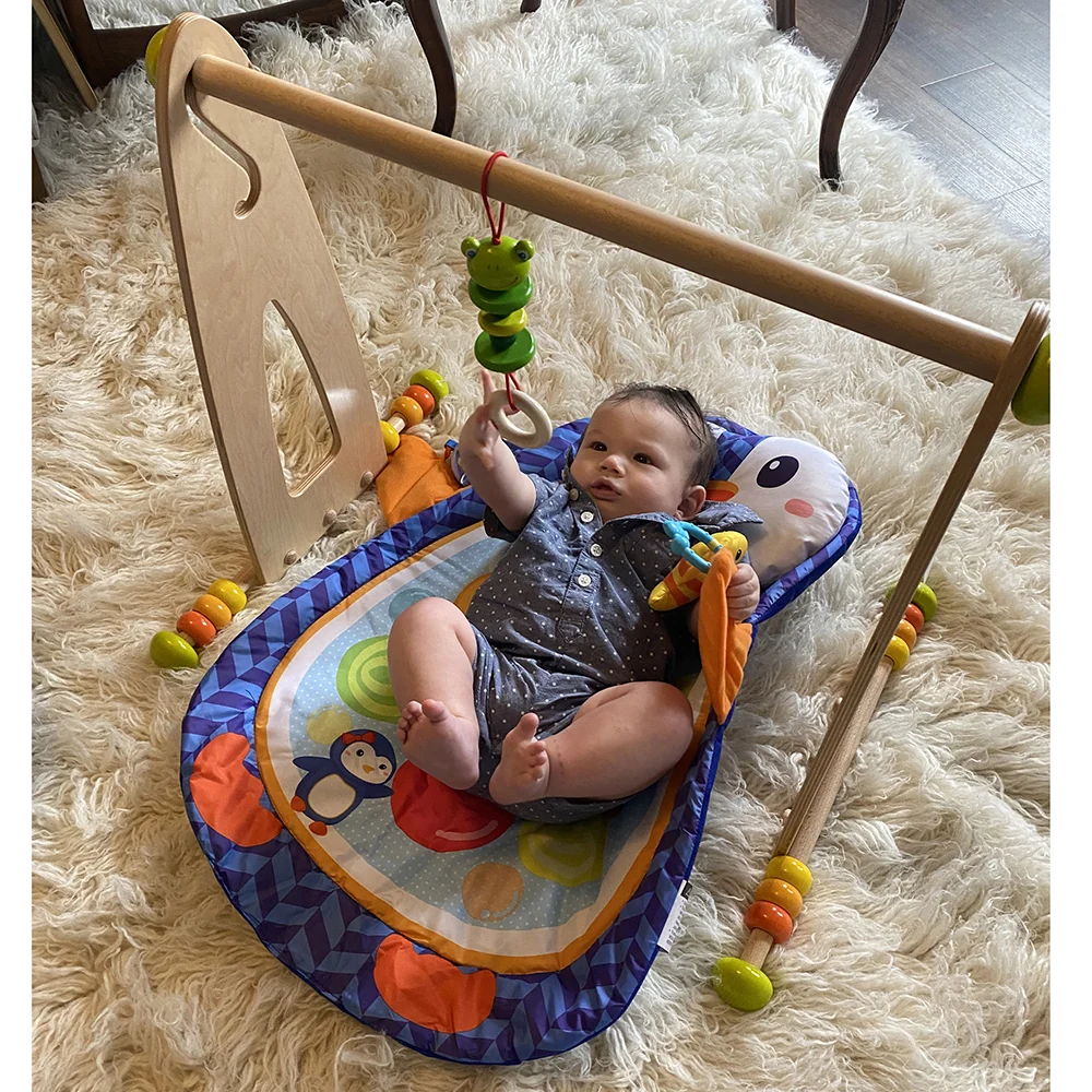 Adjustable Wooden Infant Play Gym with Frog Pull Toy | Perfect for Tummy Time & Floor Play - Image 6