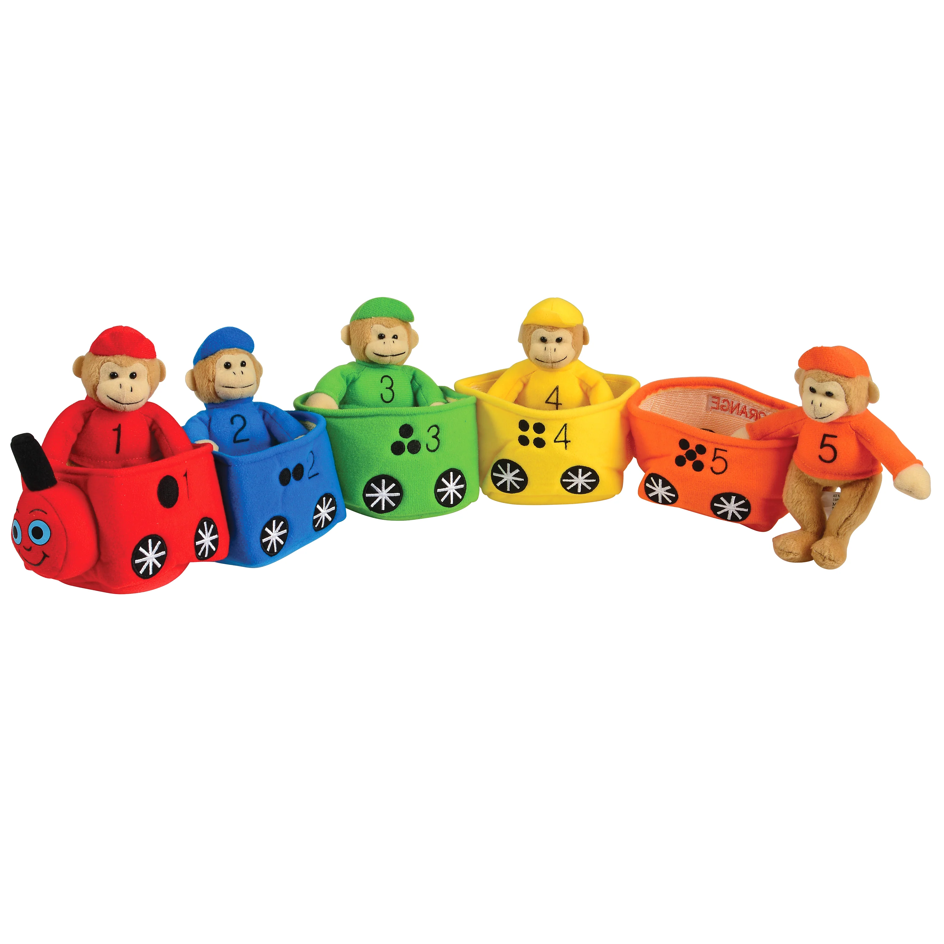 Play & Learn Monkey Train | Soft Velour Color & Number Matching Toy Set with Five Monkeys & Train Cars | English-Only Version - Image 2