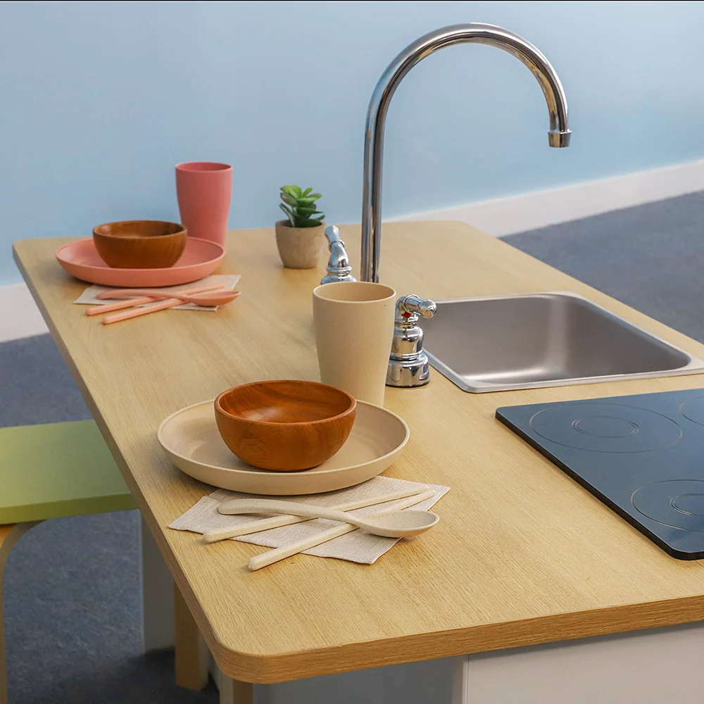 elevatED™ Toy Kitchen Island Breakfast Bar | Modern Play Kitchen with Stove, Sink, Dishwasher & Social Seating - Image 11