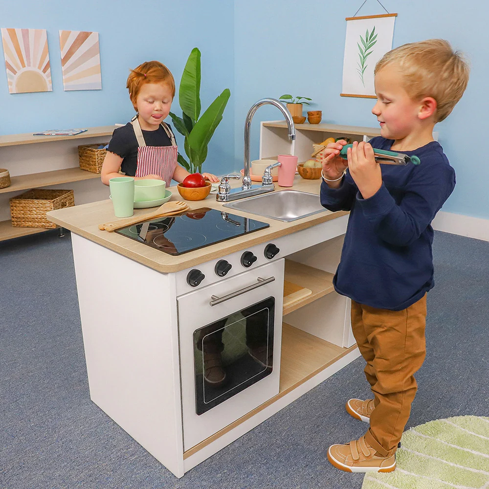 elevatED™ Toy Kitchen Island Breakfast Bar | Modern Play Kitchen with Stove, Sink, Dishwasher & Social Seating - Image 10