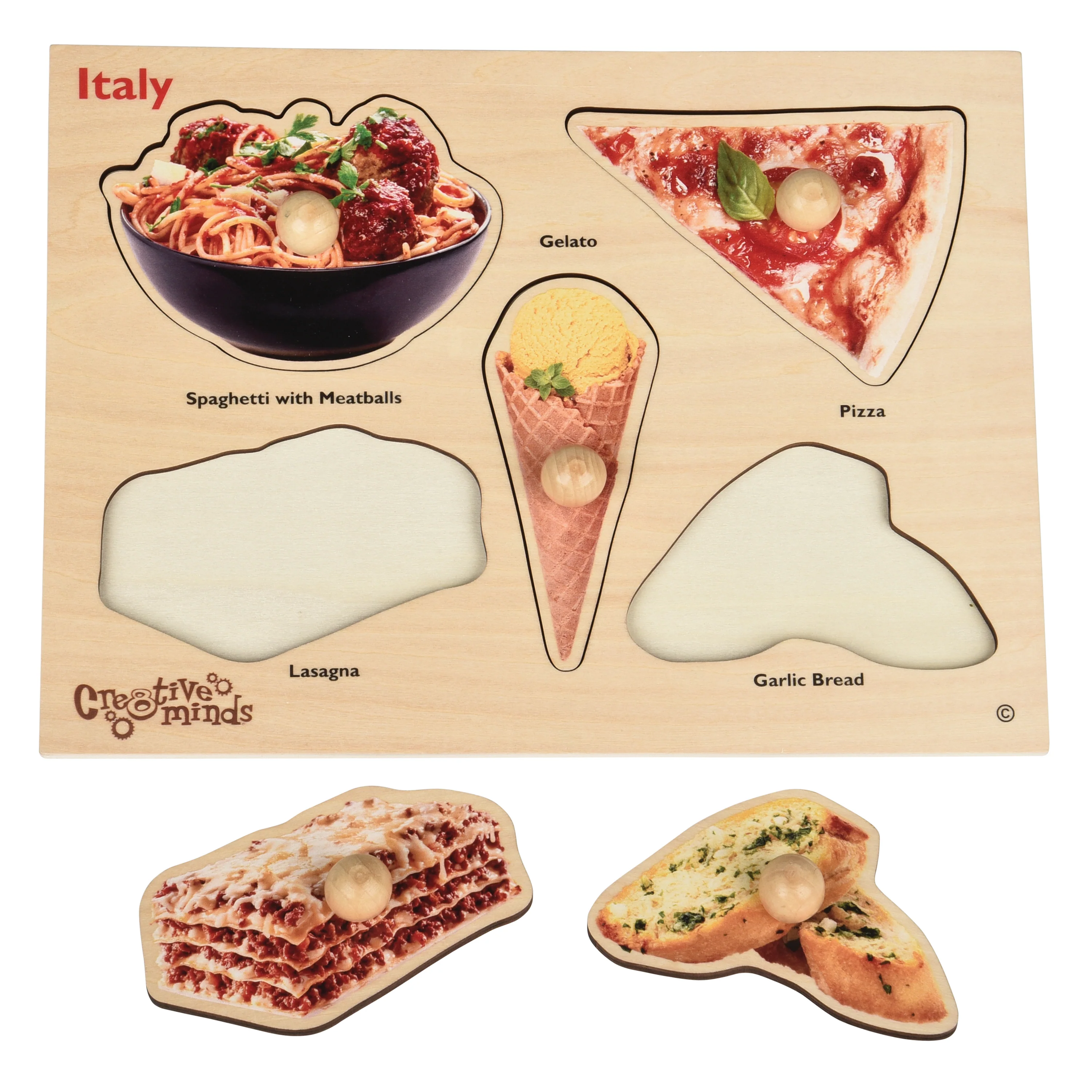 Italian Food Wooden Knob Puzzle | Preschool Peg Puzzle Featuring Real Food Photography - Image 2