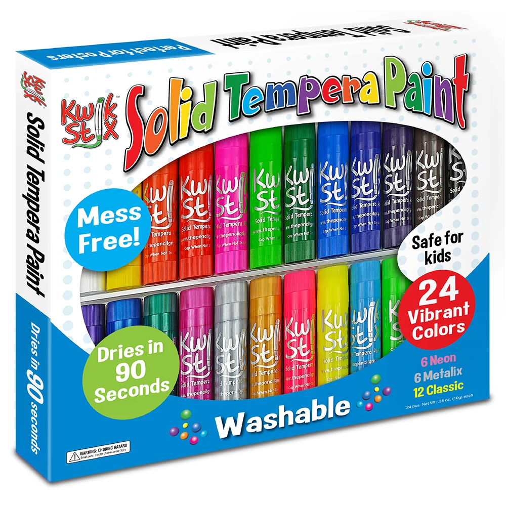 Kwik Stix No-Mess Tempera Paint Sticks | 24 Assorted Colors