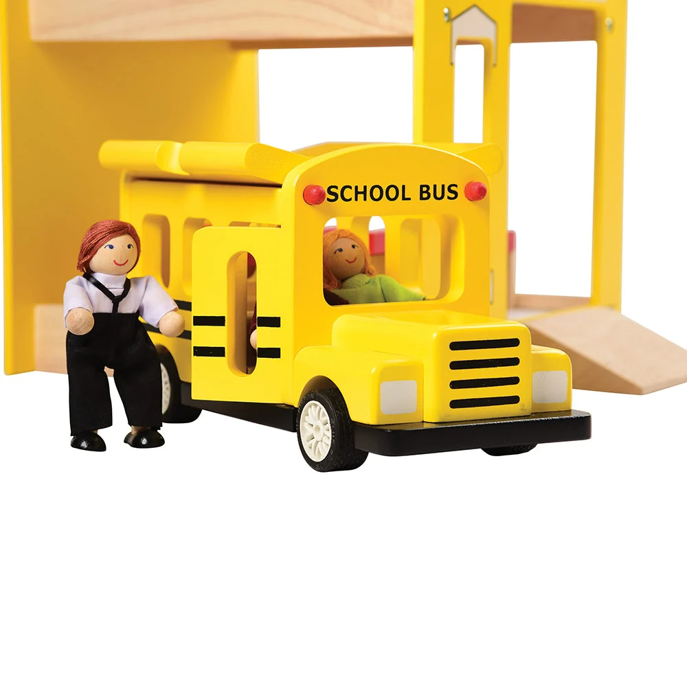 Let's Play School Wooden Playset | Schoolhouse with Chalkboard, Bus, Teacher & 4 Students - Image 6