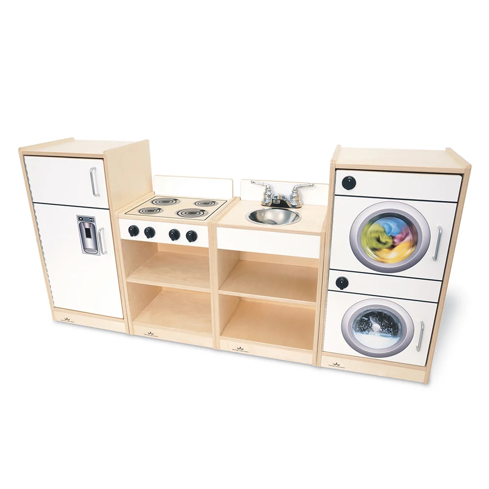Let’s Play Toddler Kitchen | Toddler 4-Piece White Pretend Play Set with Stove, Sink, Fridge & Washer for Classrooms - Image 2