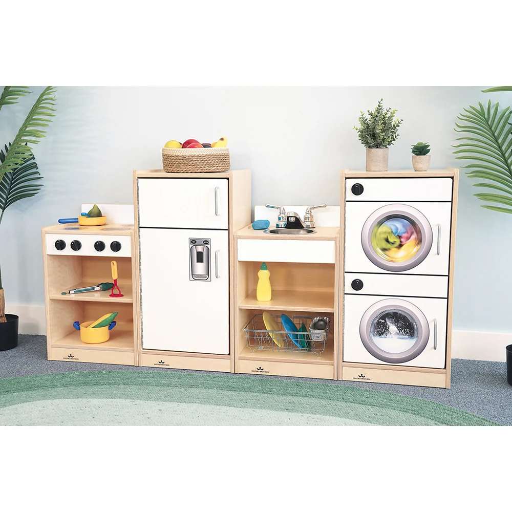 Let’s Play Toddler Kitchen | Toddler 4-Piece White Pretend Play Set with Stove, Sink, Fridge & Washer for Classrooms - Image 3