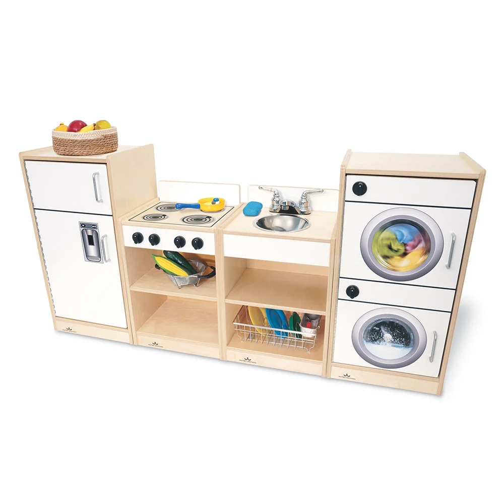 Let’s Play Toddler Kitchen | Toddler 4-Piece White Pretend Play Set with Stove, Sink, Fridge & Washer for Classrooms - Image 4