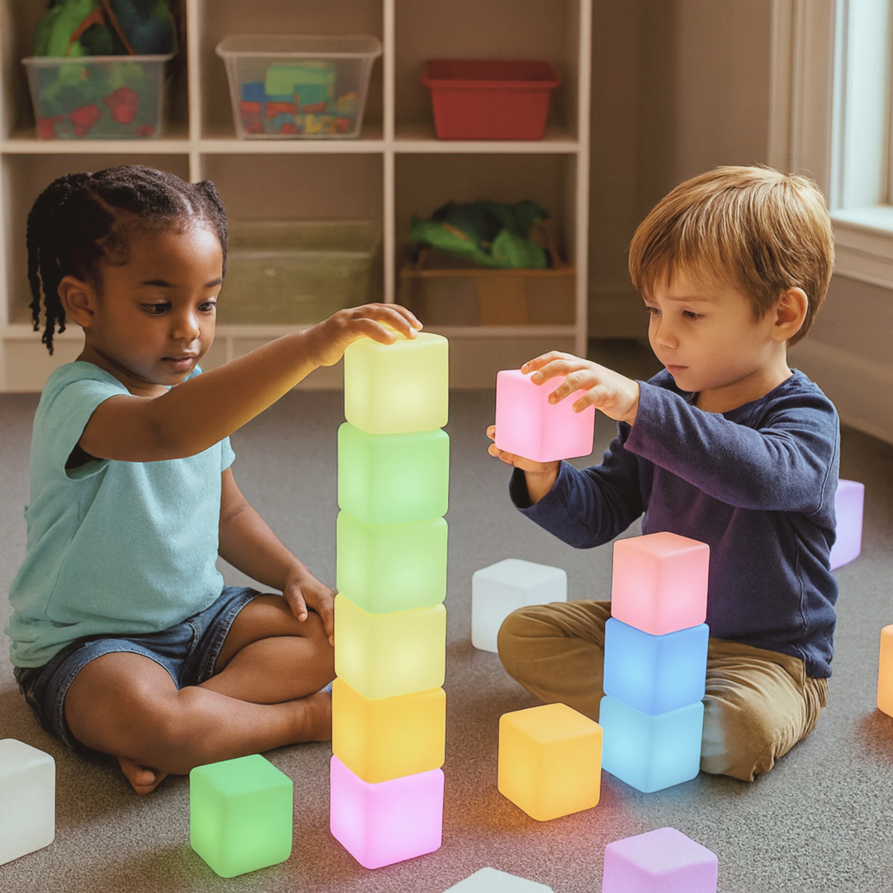 Rechargeable LED Light Blocks | 12-Piece Color-Changing STEM Sensory Building Set - Image 2
