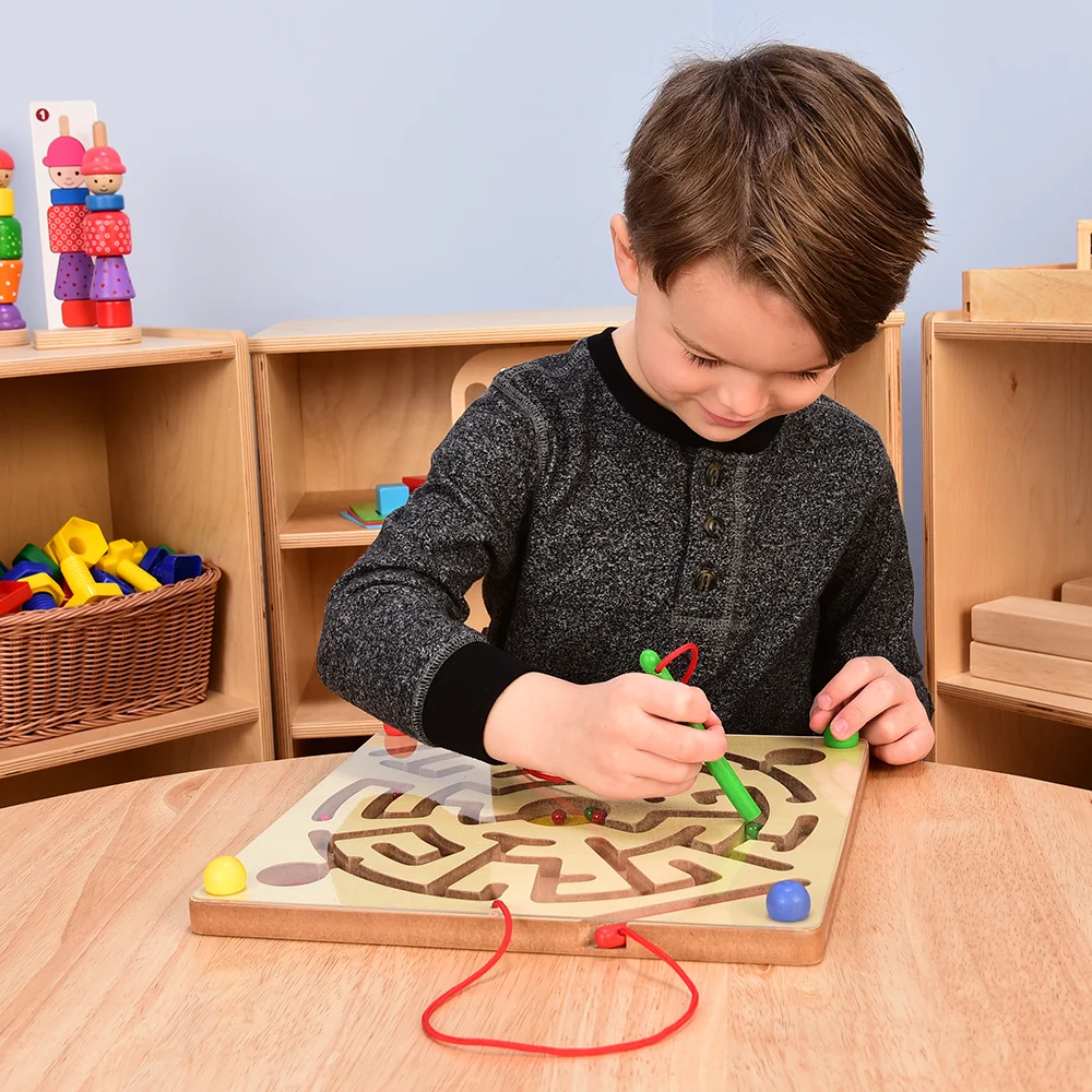 Magnetic Maze Game | 12" Wooden Activity Board with Attached Magnetic Wands - Image 3