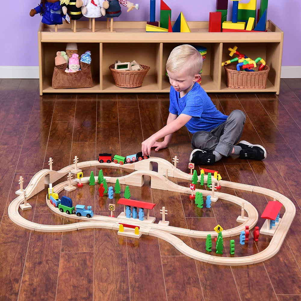 55-Piece Magnetic Wooden Train Set with Tracks, Bridges & Accessories | Classic BlockPlayset - Image 4