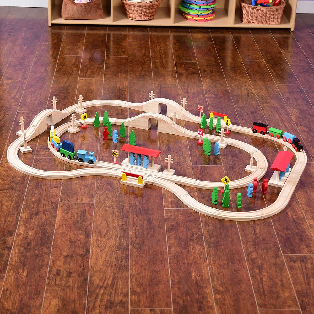 55-Piece Magnetic Wooden Train Set with Tracks, Bridges & Accessories | Classic BlockPlayset - Image 7