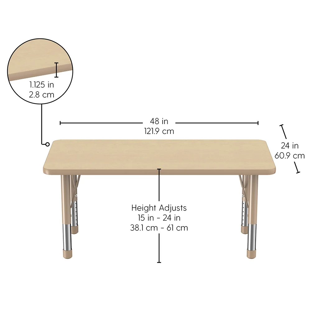 24" x48" Maple Adjustable Chunky Leg Activity Table | Easy-Clean, Durable with T-Molding Edge - Image 3