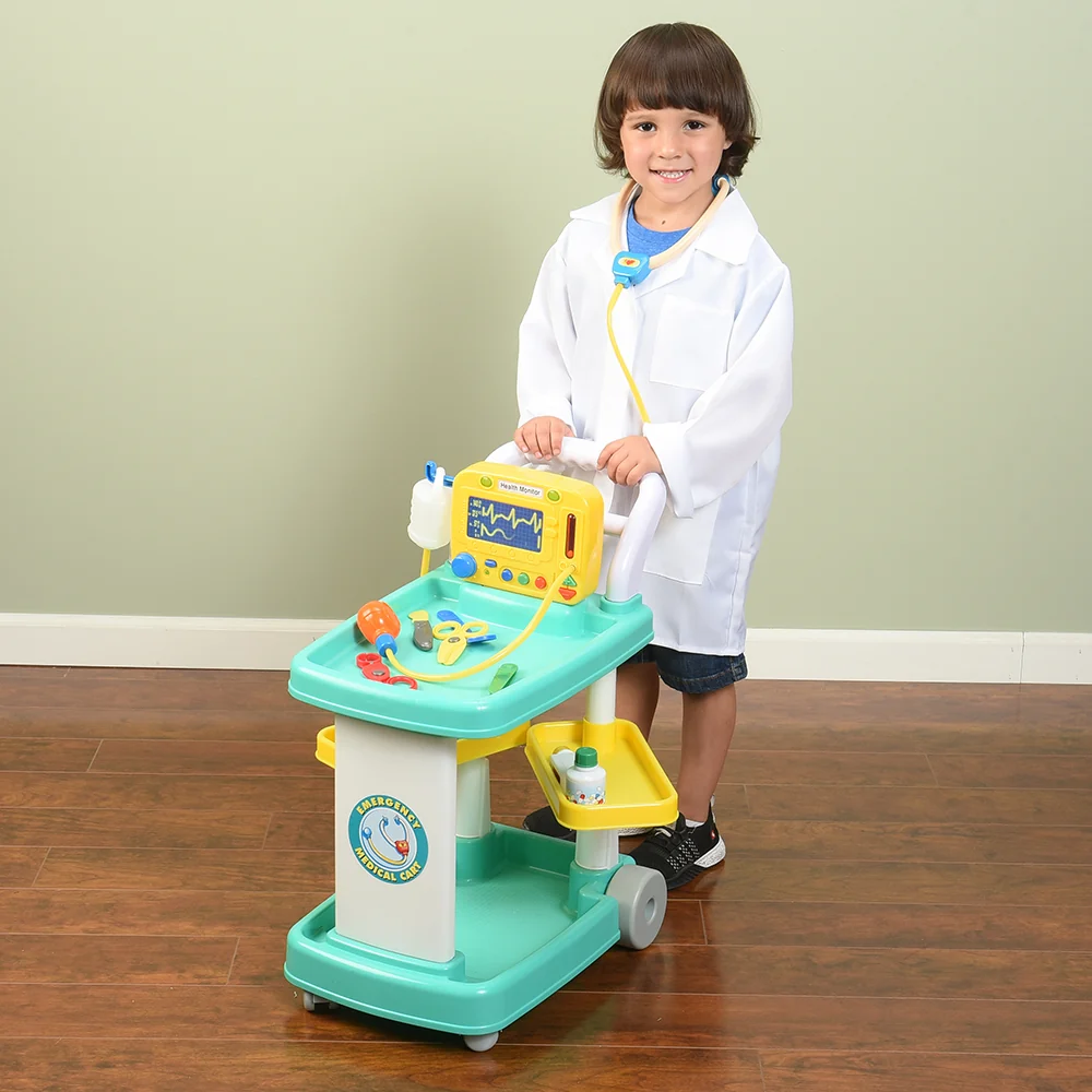 Rolling Medical Cart Play Set with Lab Coat & 12 Accessories - Image 9