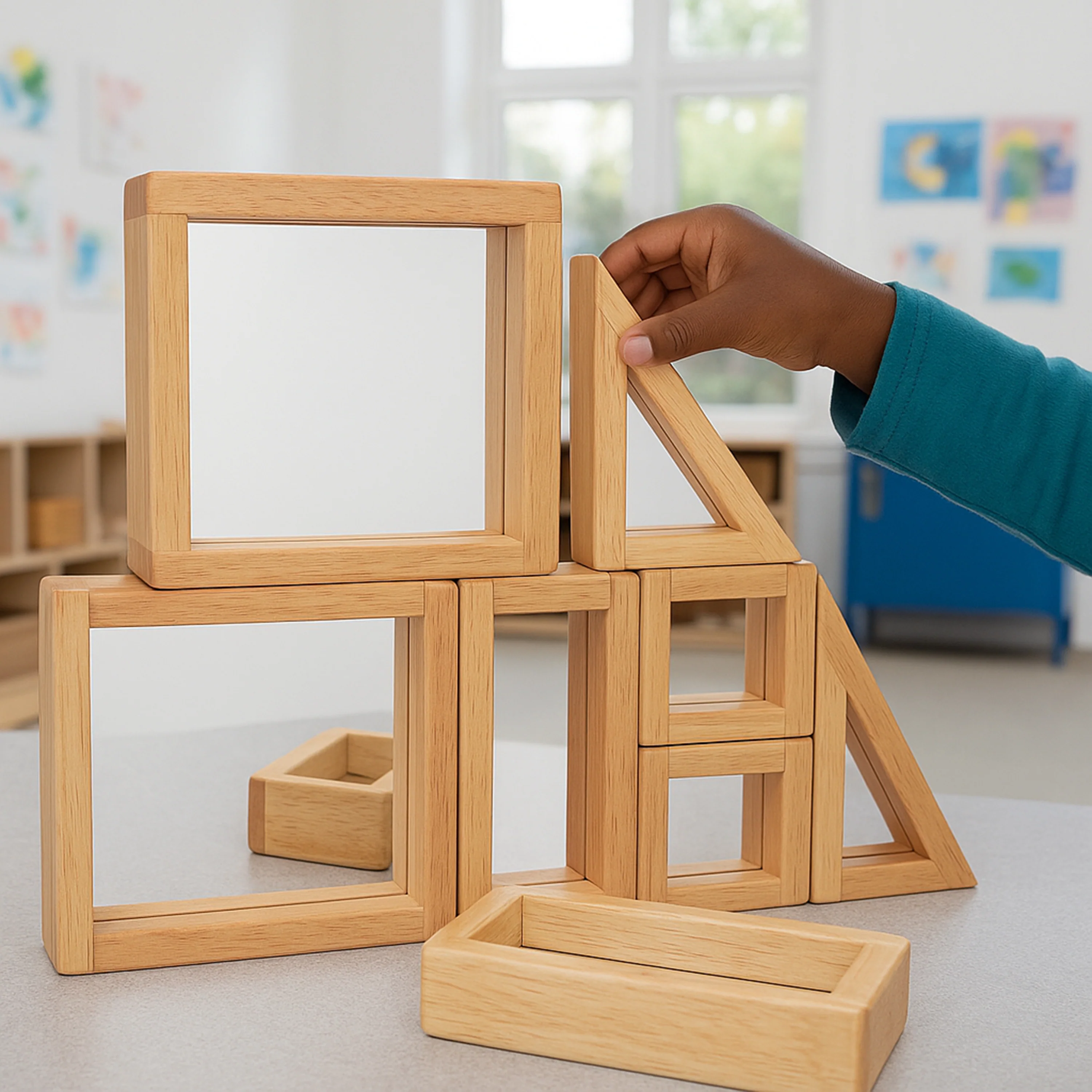 Geometric Mirrored Building Blocks | 8-Piece Hardwood Set - Image 2
