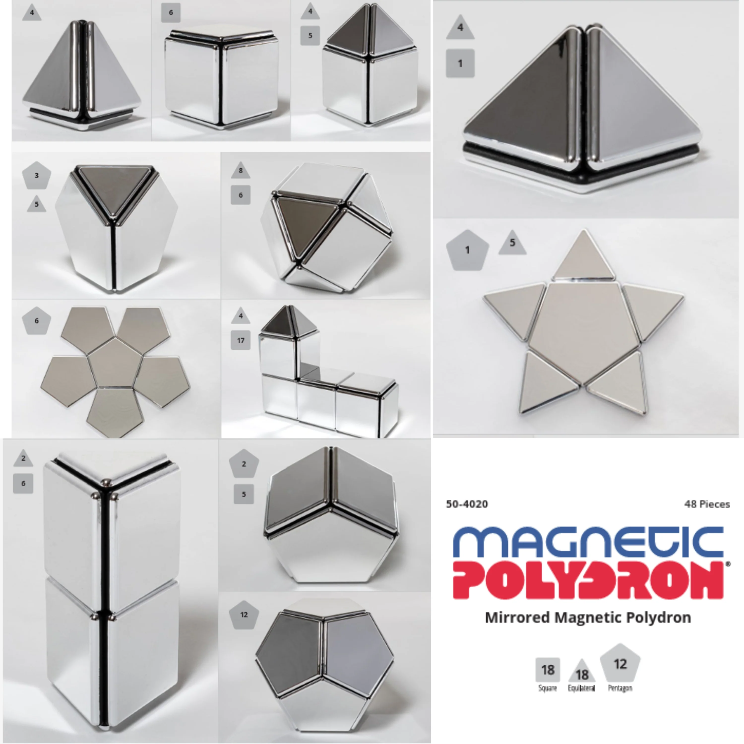 Mirrored Magnetic Polydron | 48-Piece STEM Geometry Building Set - Image 5