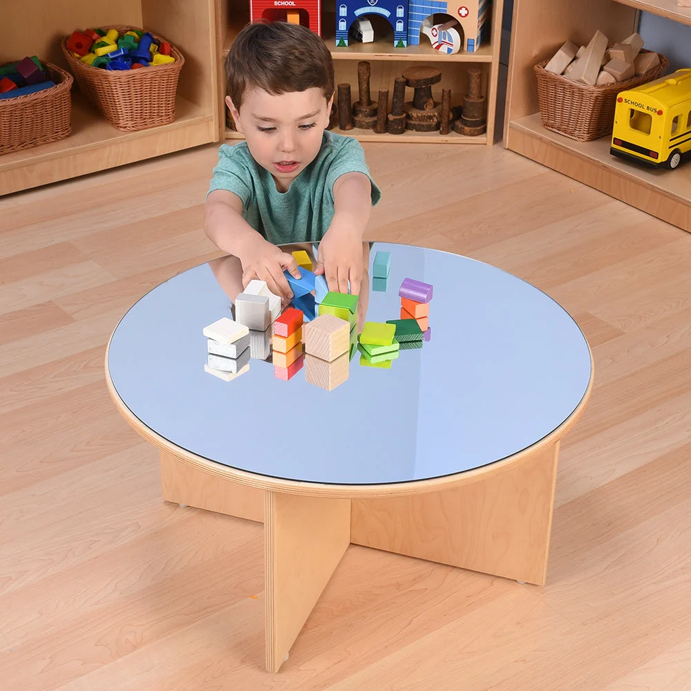 Eco-Friendly Wooden Round Table with Shatterproof Mirror Top - Image 2