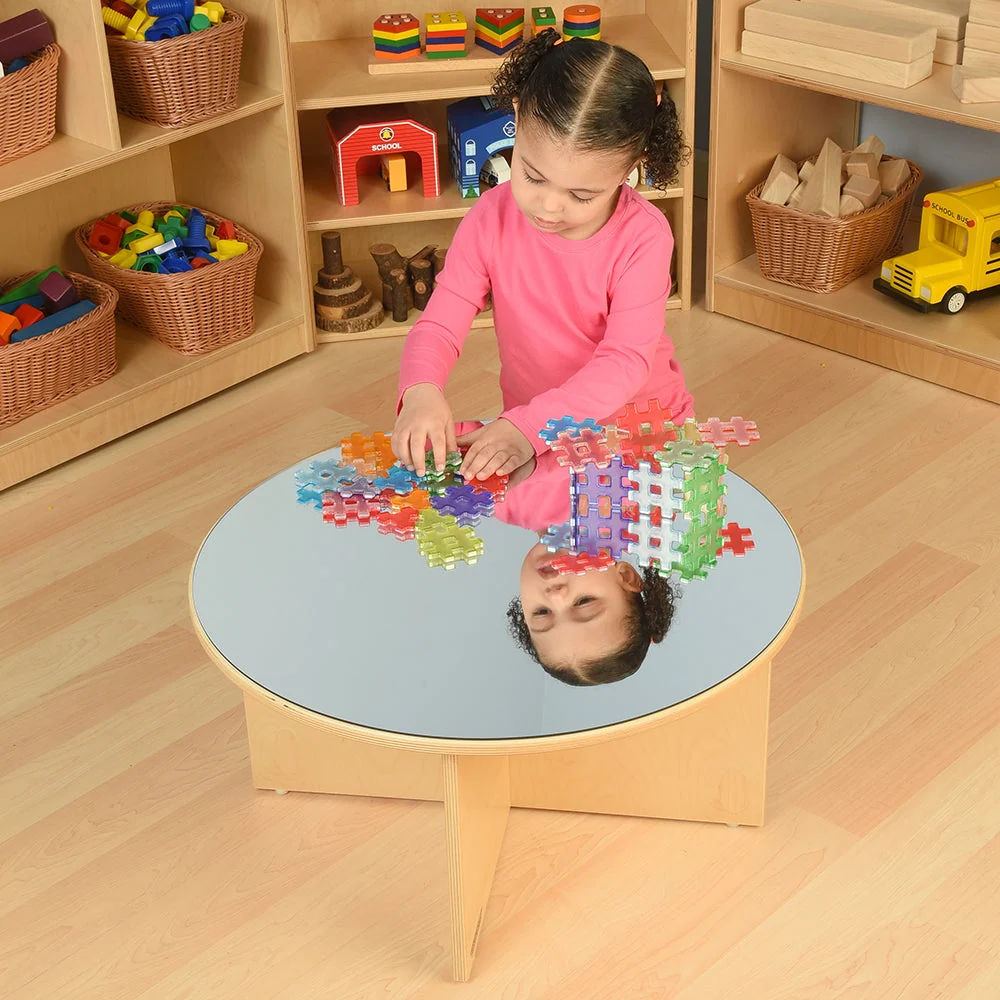 Eco-Friendly Wooden Round Table with Shatterproof Mirror Top - Image 3