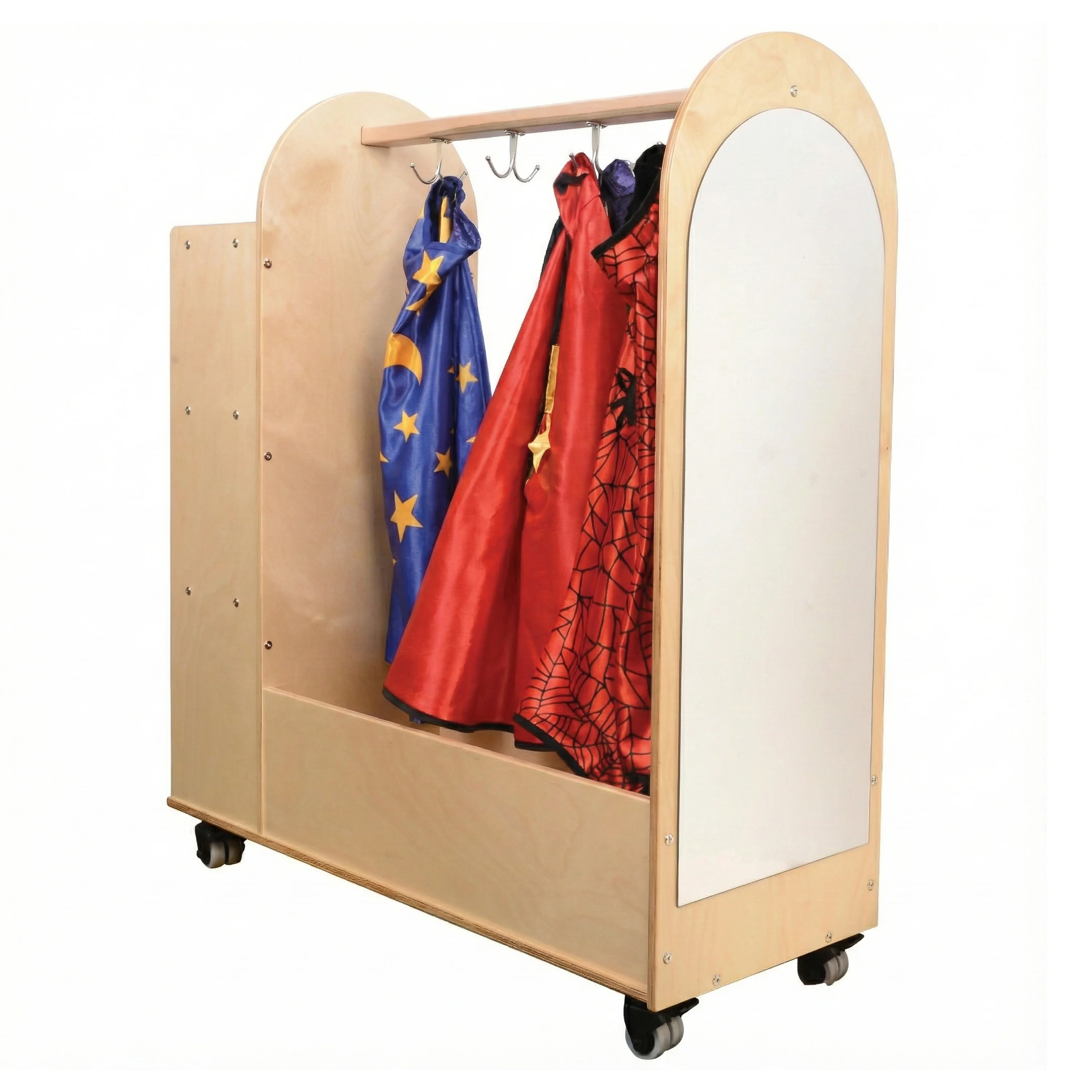 Rolling Dress Up Unit Storage Cart with Mirror and Hooks | For Kids' Clothes & Accessories - Image 3