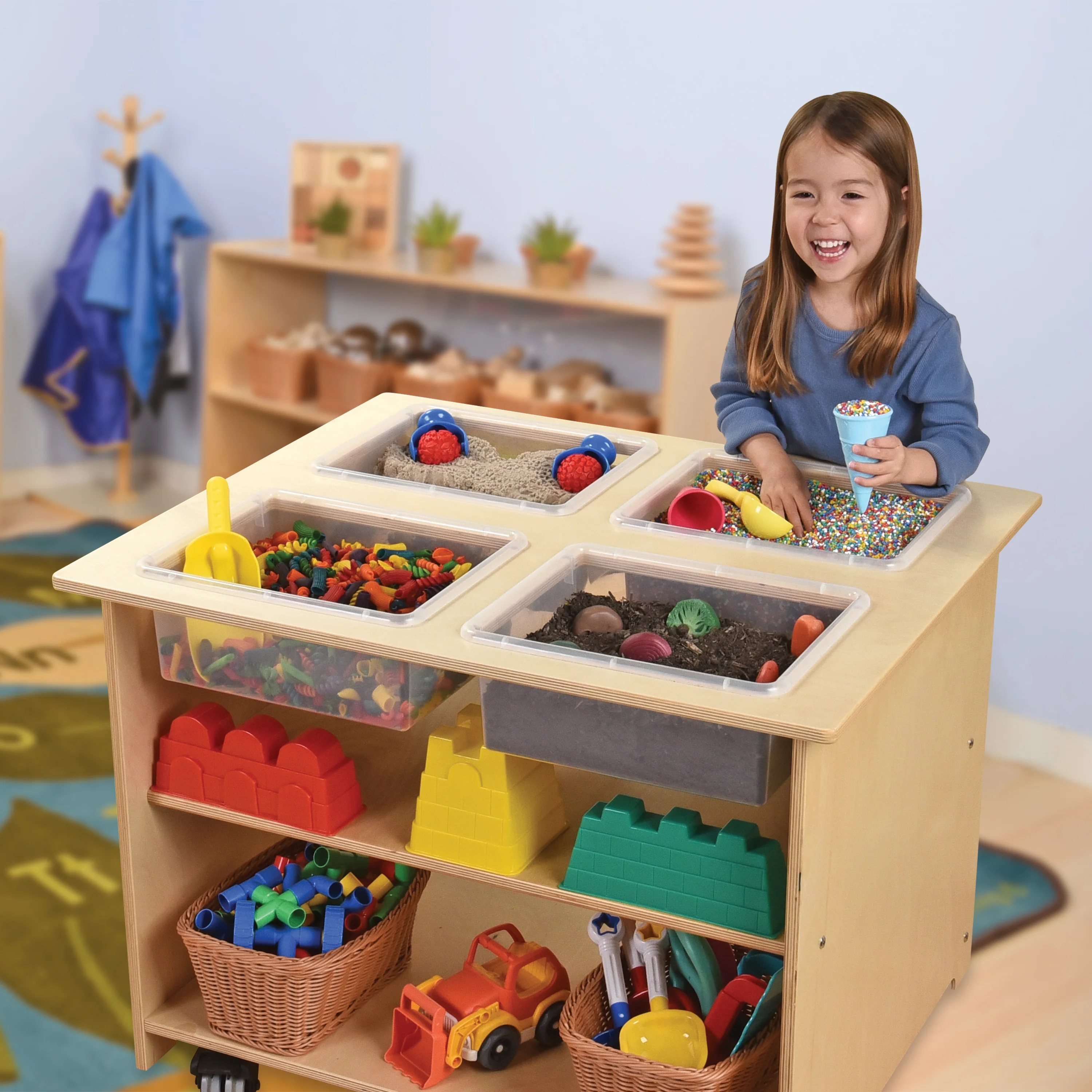 Mobile Sensory Table with Trays & Lids | Rolling Activity Station for Preschool Sensory Play - Image 4